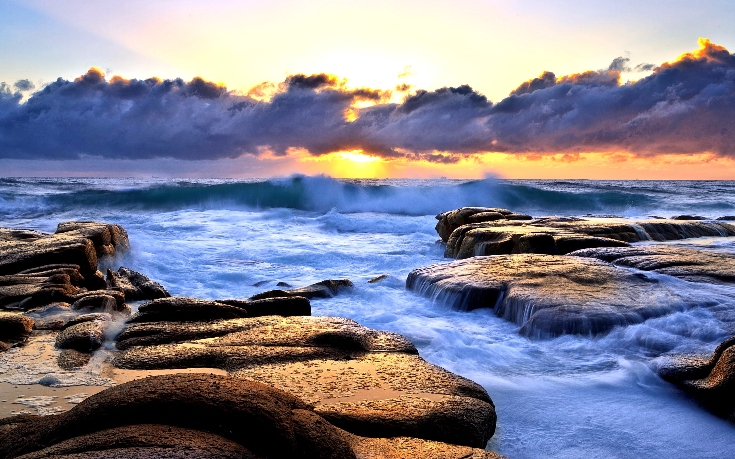 art, Clouds, beauty, nature, ocean, 2K, beautiful, waves, hd, lovely, Blue, oceans, HD Wallpaper