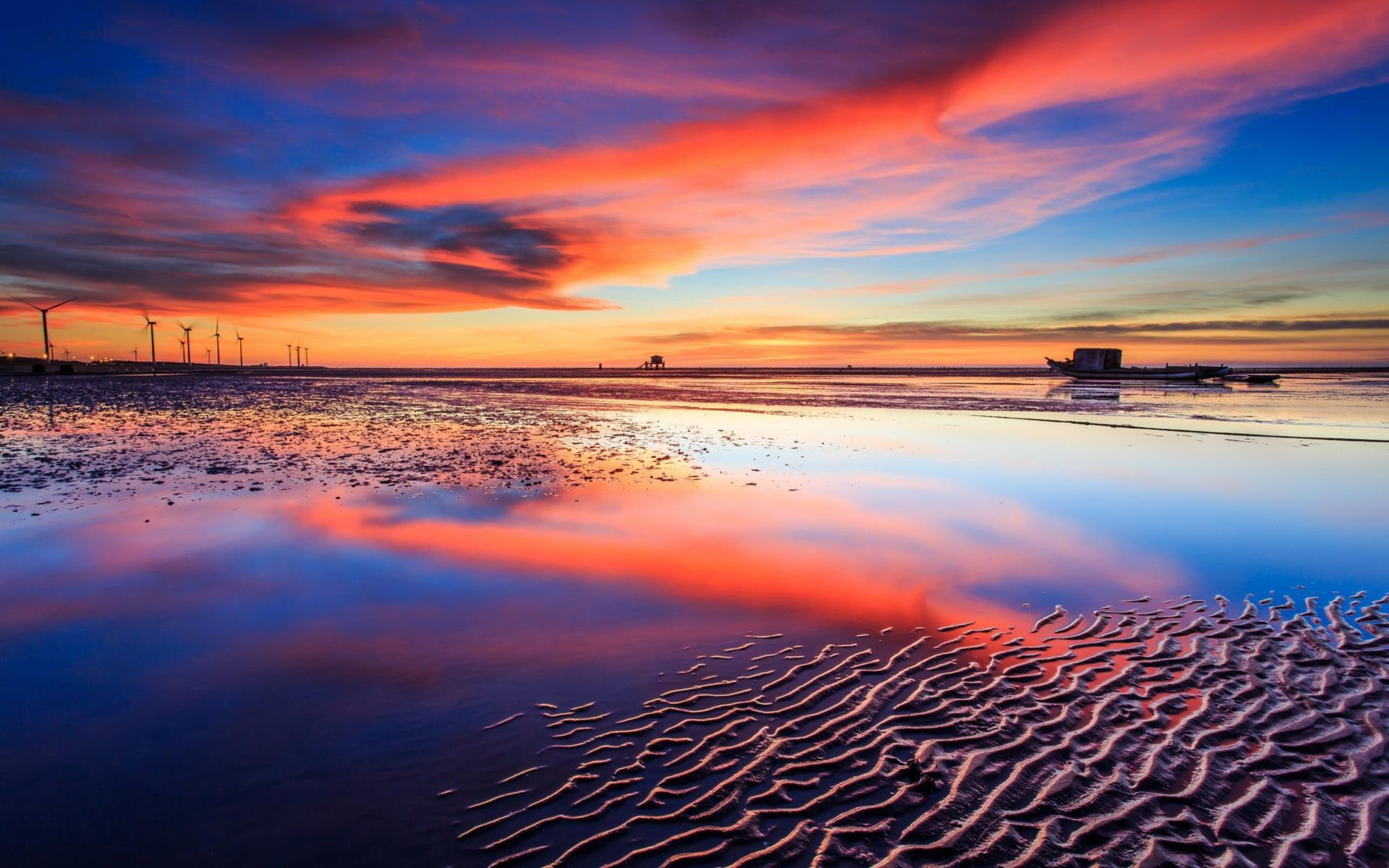 sunset, clouds, sunsets, ocean, beaches, cloudy, sky, colorful, beautiful, nature and landscapes, coast, 1080P, HD Wallpaper