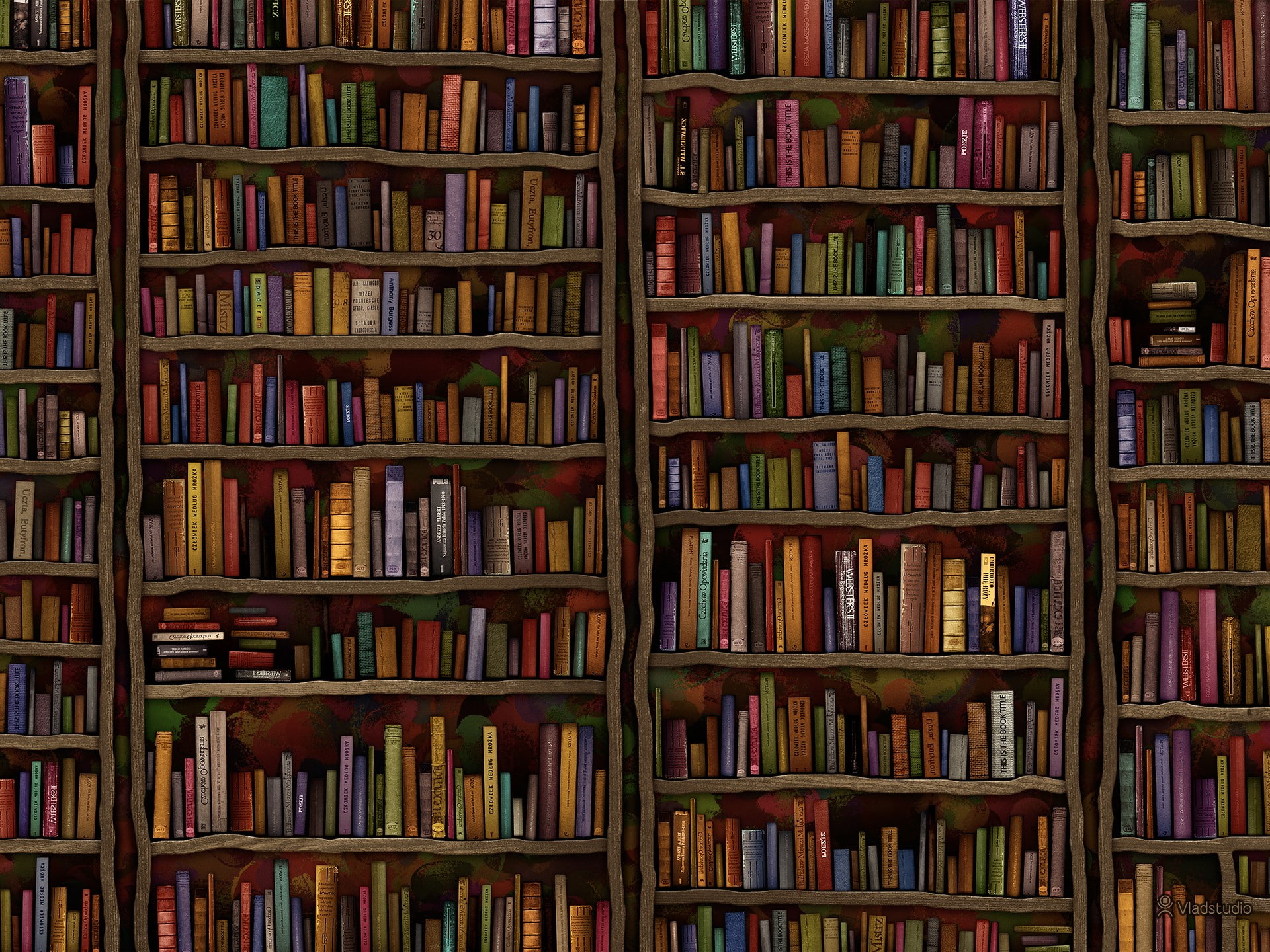 books, library, minimalism, Vladstudio, 1080P, bookshelves, HD Wallpaper