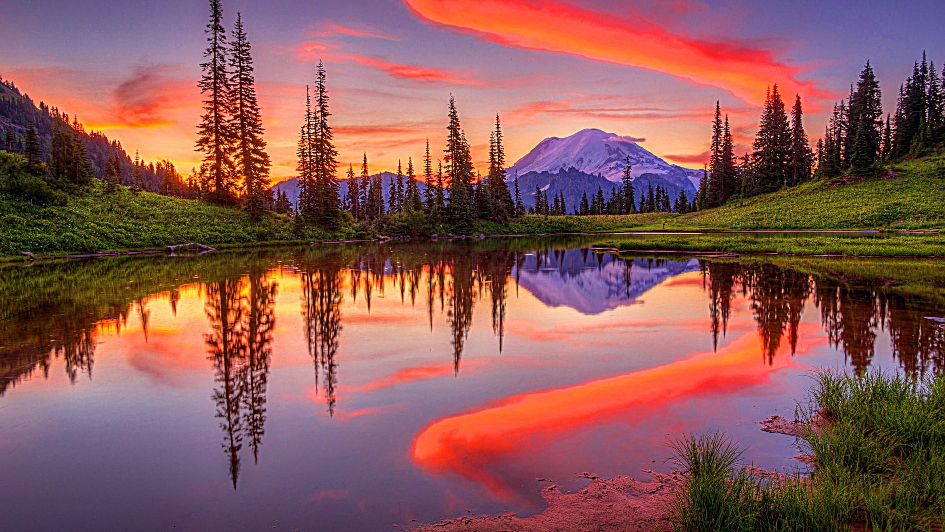landscape, 1080P, reflected, carcross, scenery, yukon, reflection, emerald lake, lake, HD Wallpaper