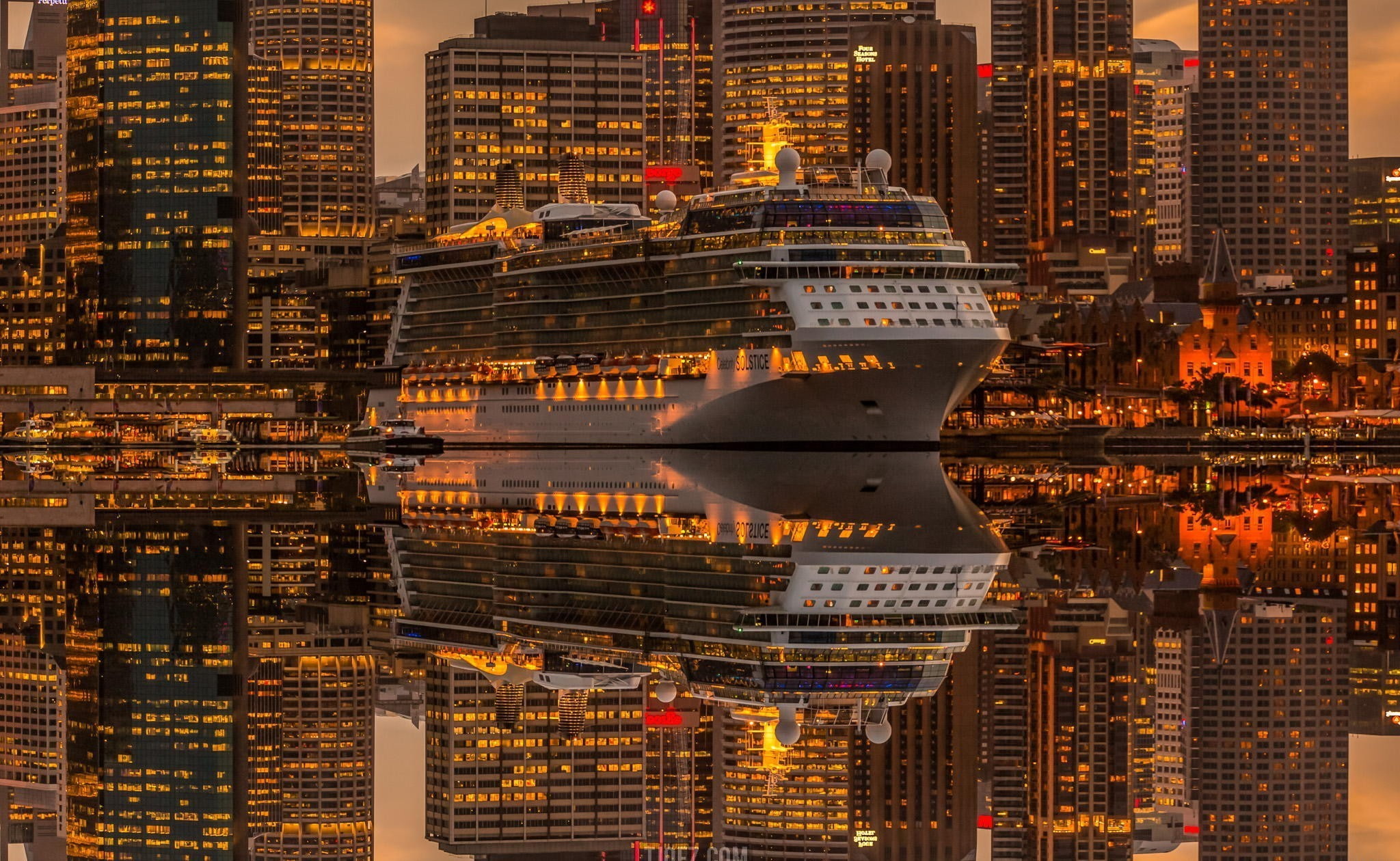 city, water, cityscape, lights, ship, cruise ship, reflection, sea, 1080P, HD Wallpaper