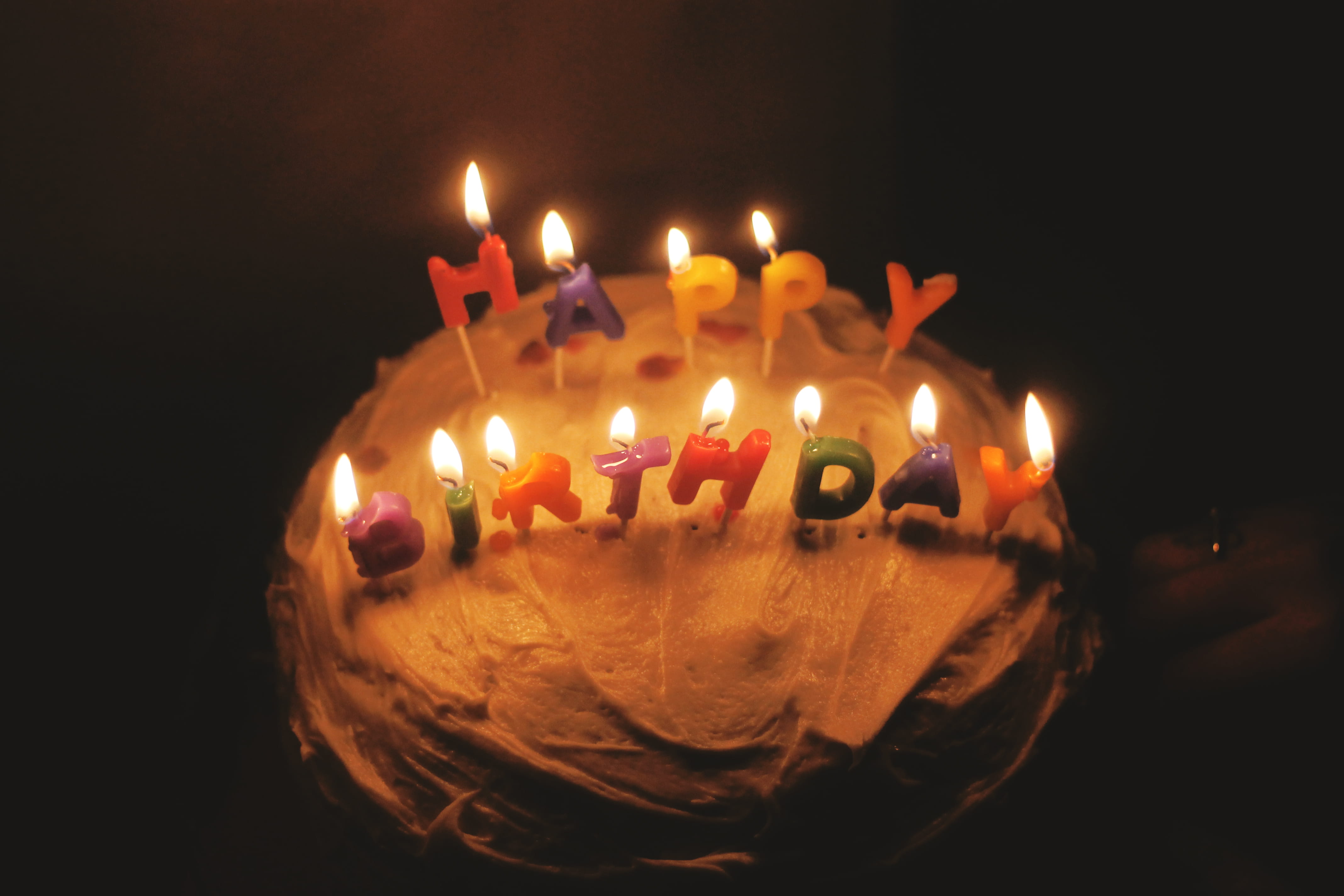 Happy Birthday, sweet, light, illuminated, temptation, burning, 4K, dessert, sweet food, birthday candles, decoration, Birthday Cake, birthday, no people, HD Wallpaper