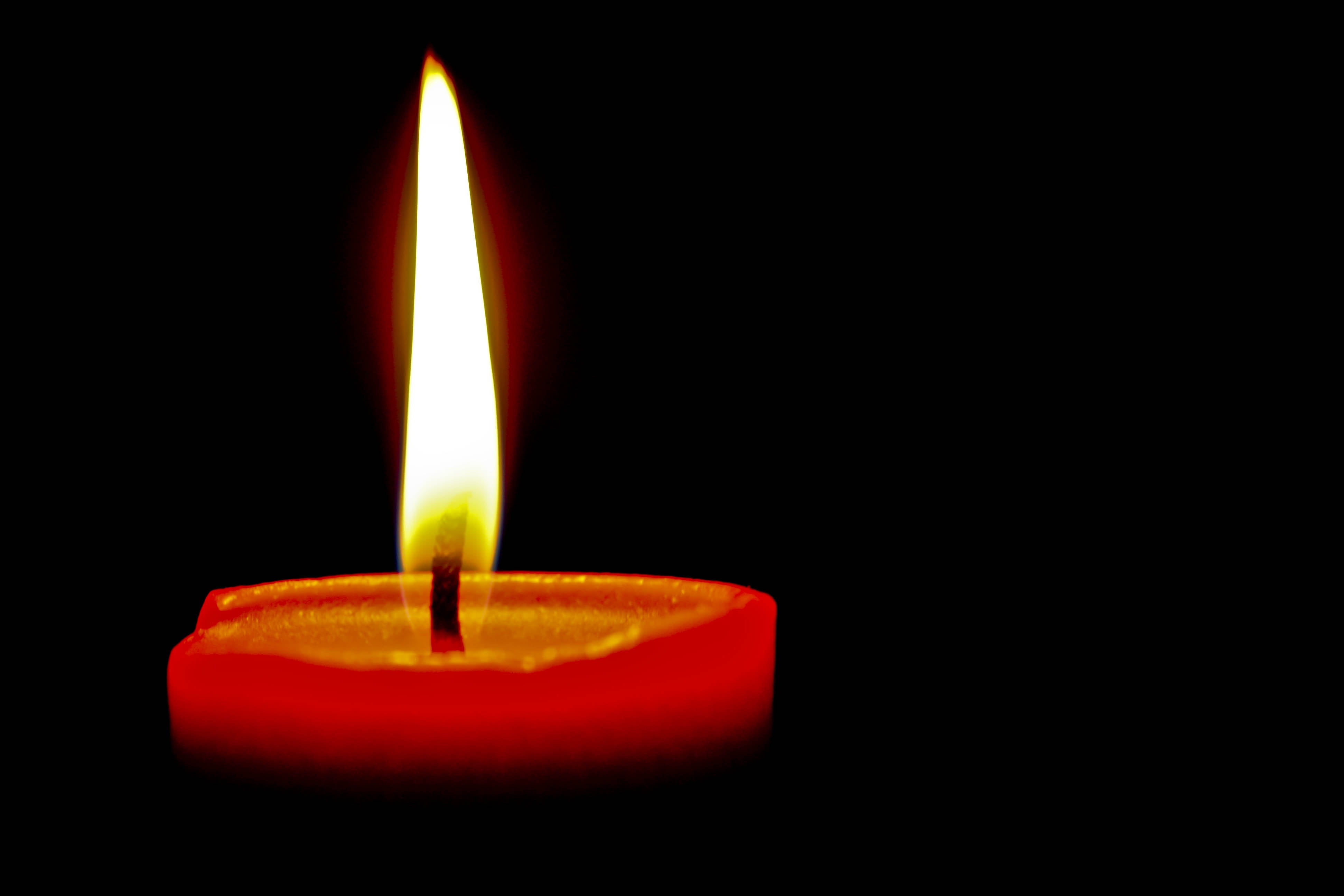 4K, glowing, no people, fire - natural phenomenon, isolated, flame, light, single object, dark, black background, fire, close-up, candle, night, red, black, HD Wallpaper
