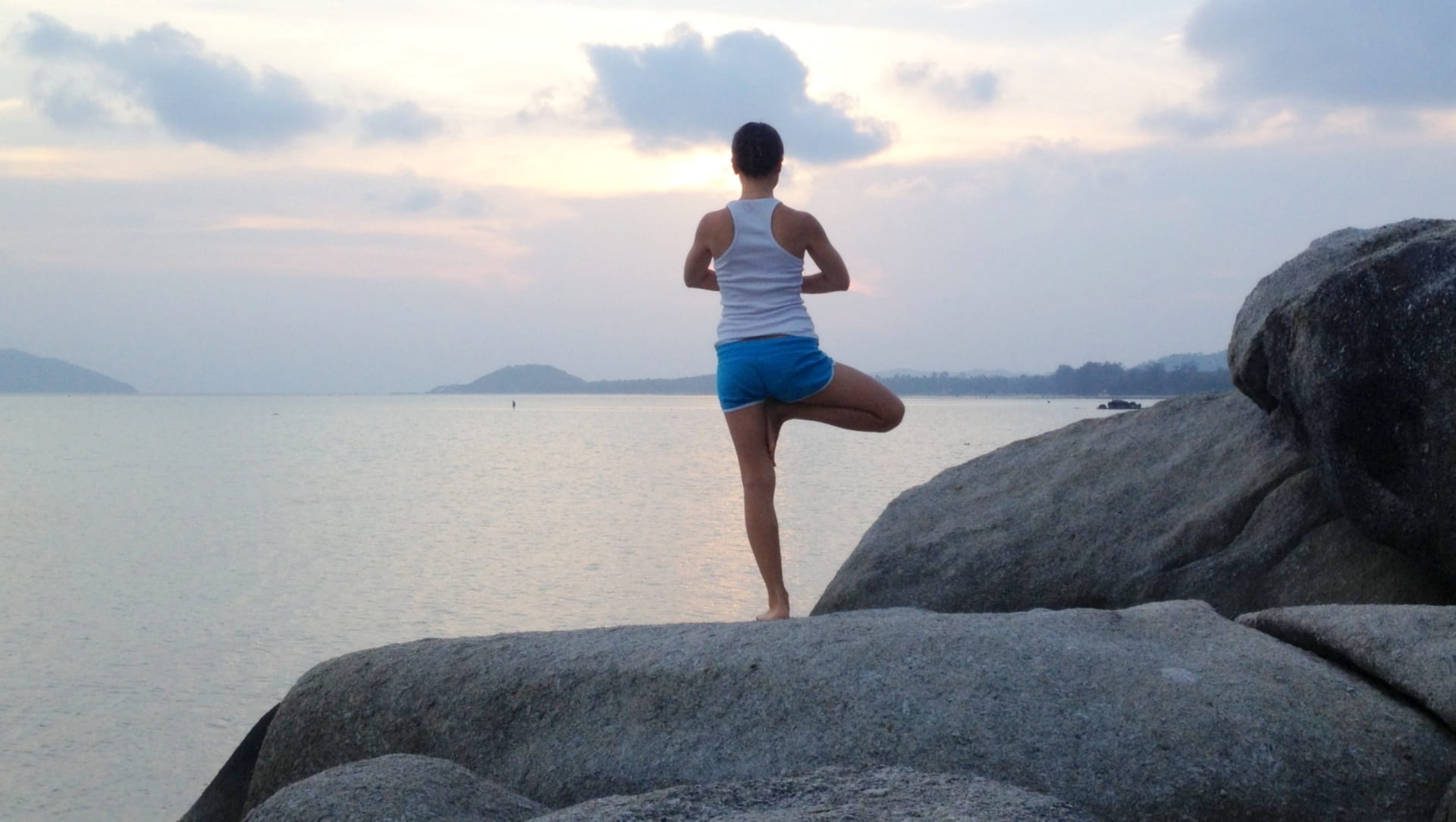 spiritual, outdoors, exercise, meditating, blue, rear view, peaceful, one person, girl, leisure activity, harmony, woman, lifestyles, yoga, 1080P, zen, HD Wallpaper