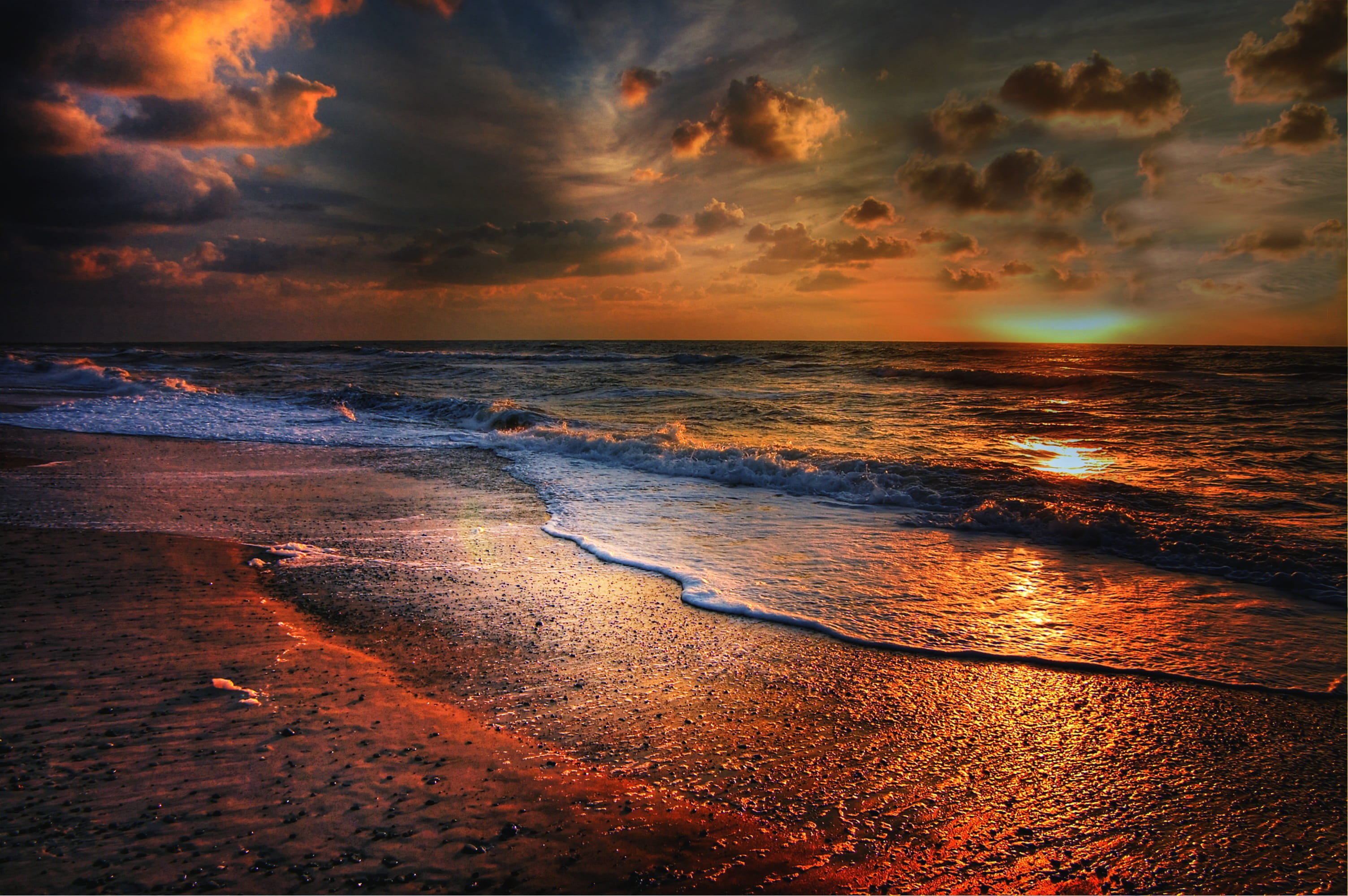 wind, clouds, afterglow, sun, motion, tranquil scene, blue, golden, rest, relaxation, horizon, landscape, traditionally, sea, scenics, tranquility, coastal landscape, HD Wallpaper