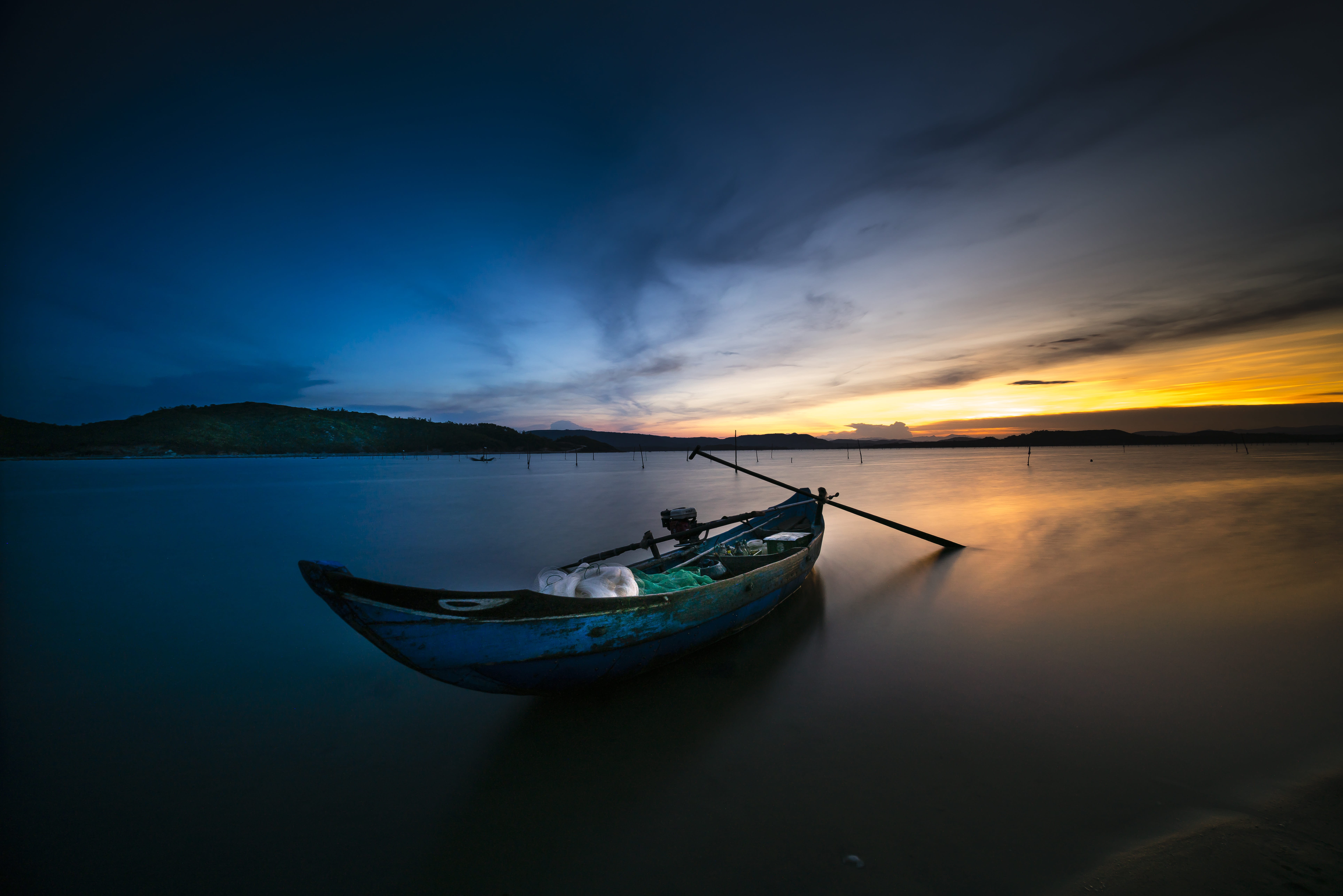 sky, cloud - sky, fishing, oranges, the sea, people, wait, evening, nautical vessel, full color, spring, reed, relax, peaceful, reflect, green, long, see, HD Wallpaper