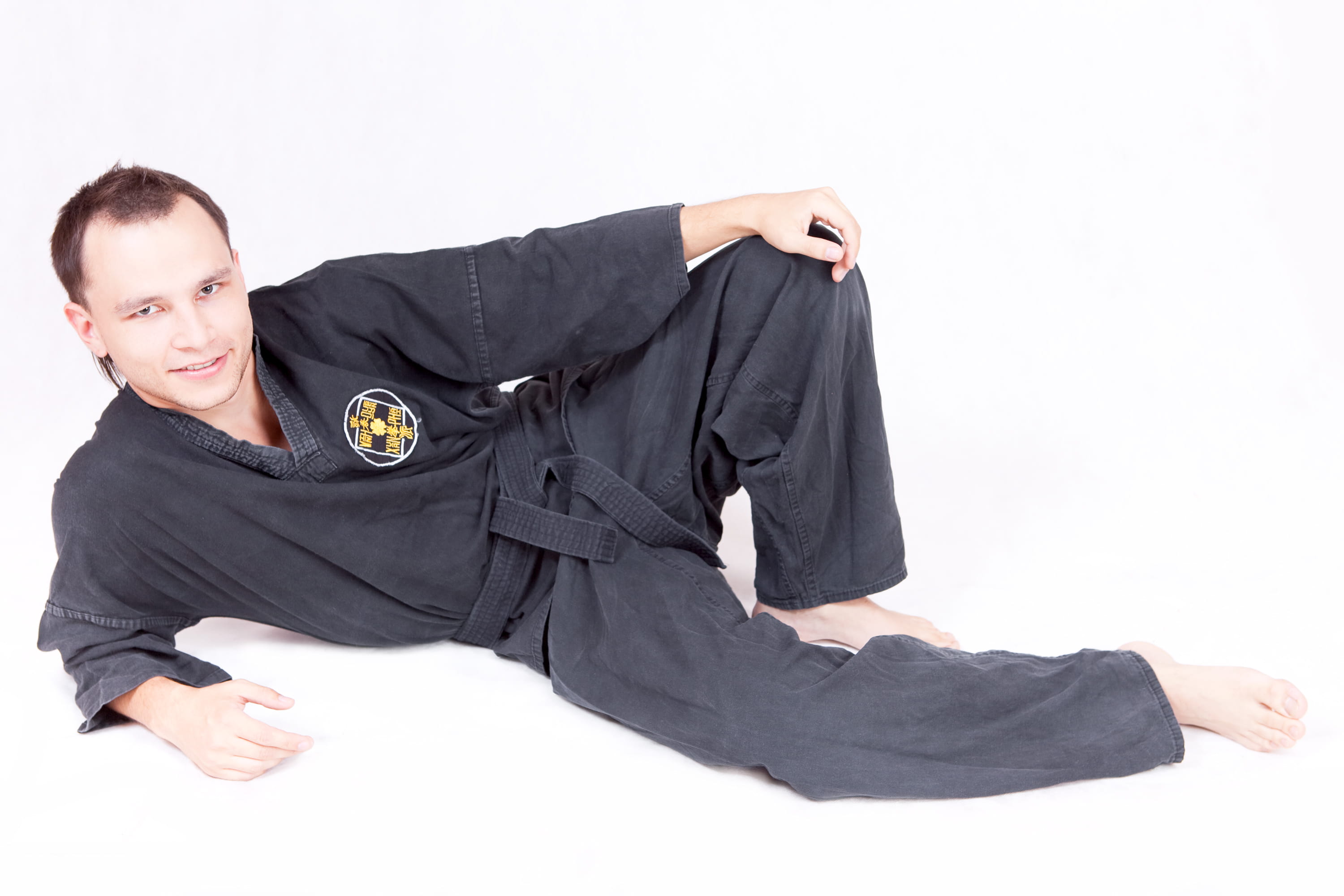 body, isolated, men, indoors, white background, exercise, confidence, kung, kungfu, fight, studio shot, cut out, gi, man, person, happiness, lying down, HD Wallpaper