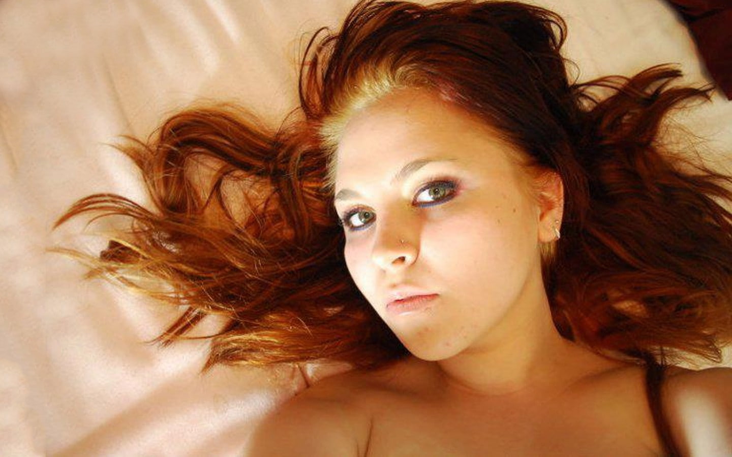 long hair, hair, looking at camera, lying on back, brown hair, young adult, lying down, beautiful woman, wind, upscaled, women, indoors, headshot, one person, HD Wallpaper