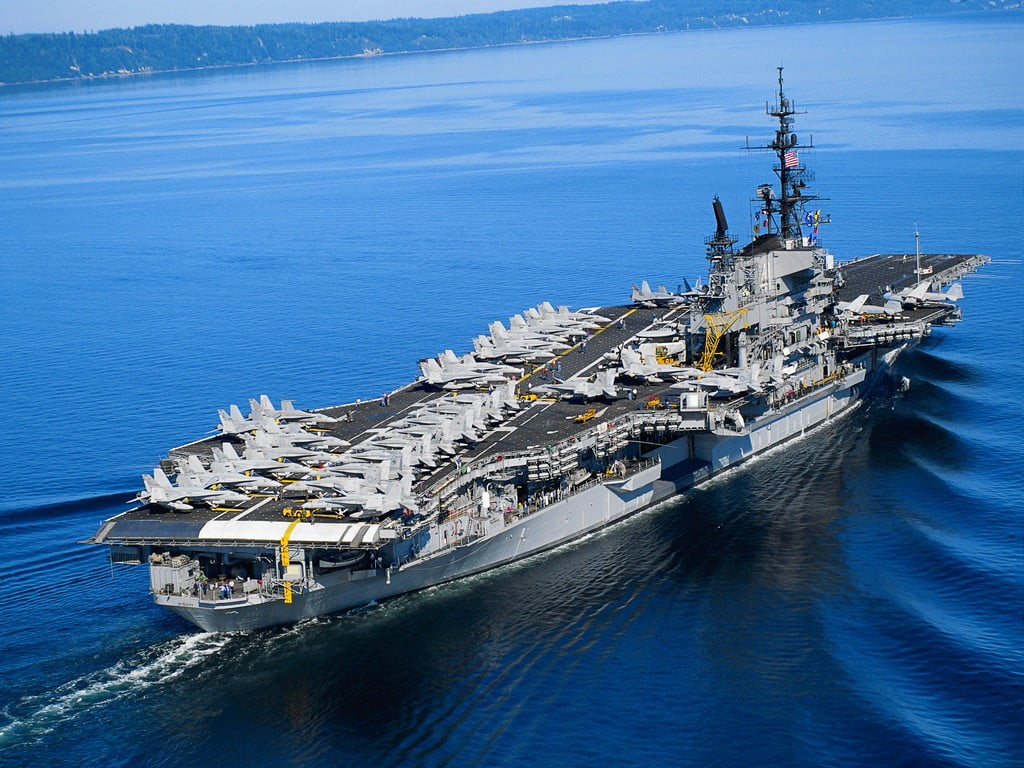 white, blue, military, outdoors, aircraft carrier, building exterior, warship, no people, high angle view, 480P, architecture, water, harbor, vehicle, HD Wallpaper