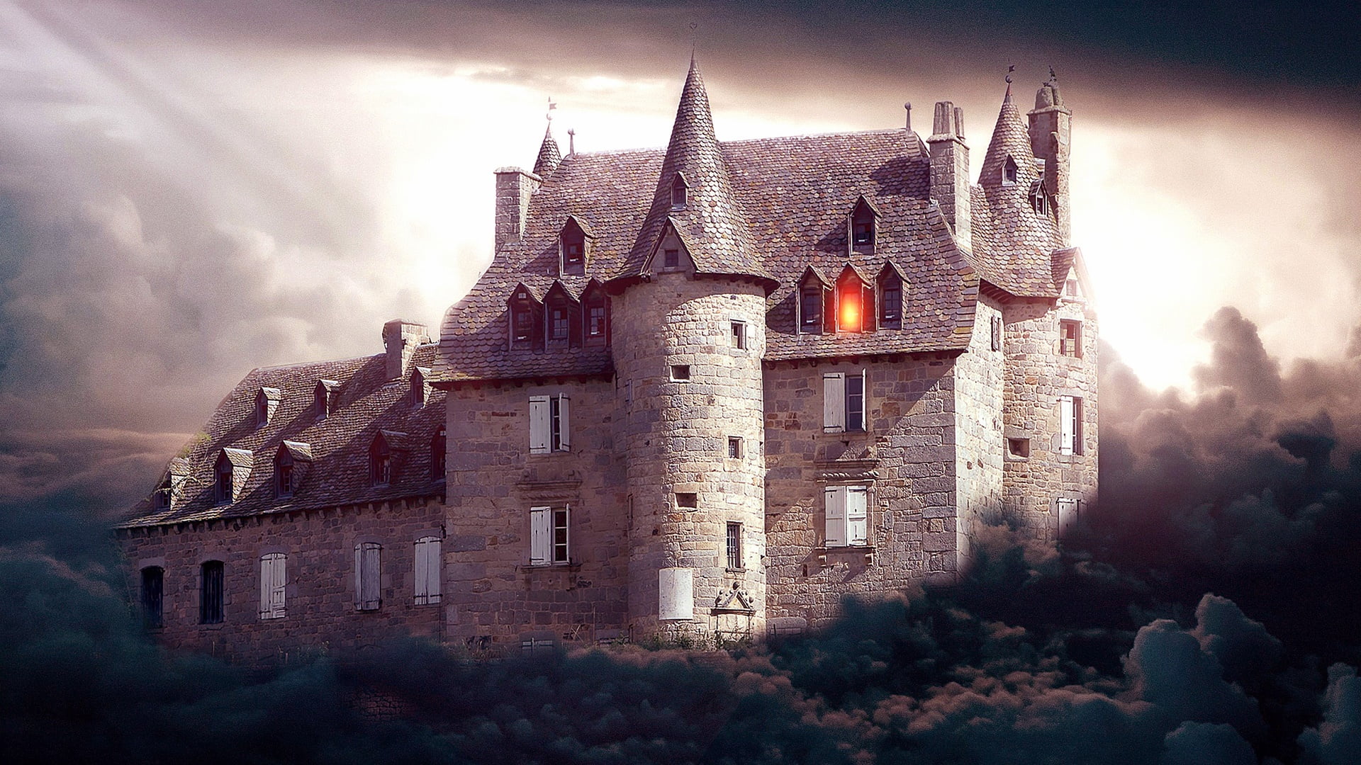 tree, castle, house, the past, tower, nature, travel, travel destinations, history, building exterior, cloud, city, ghost castle, sky, architecture, gothic style, HD Wallpaper