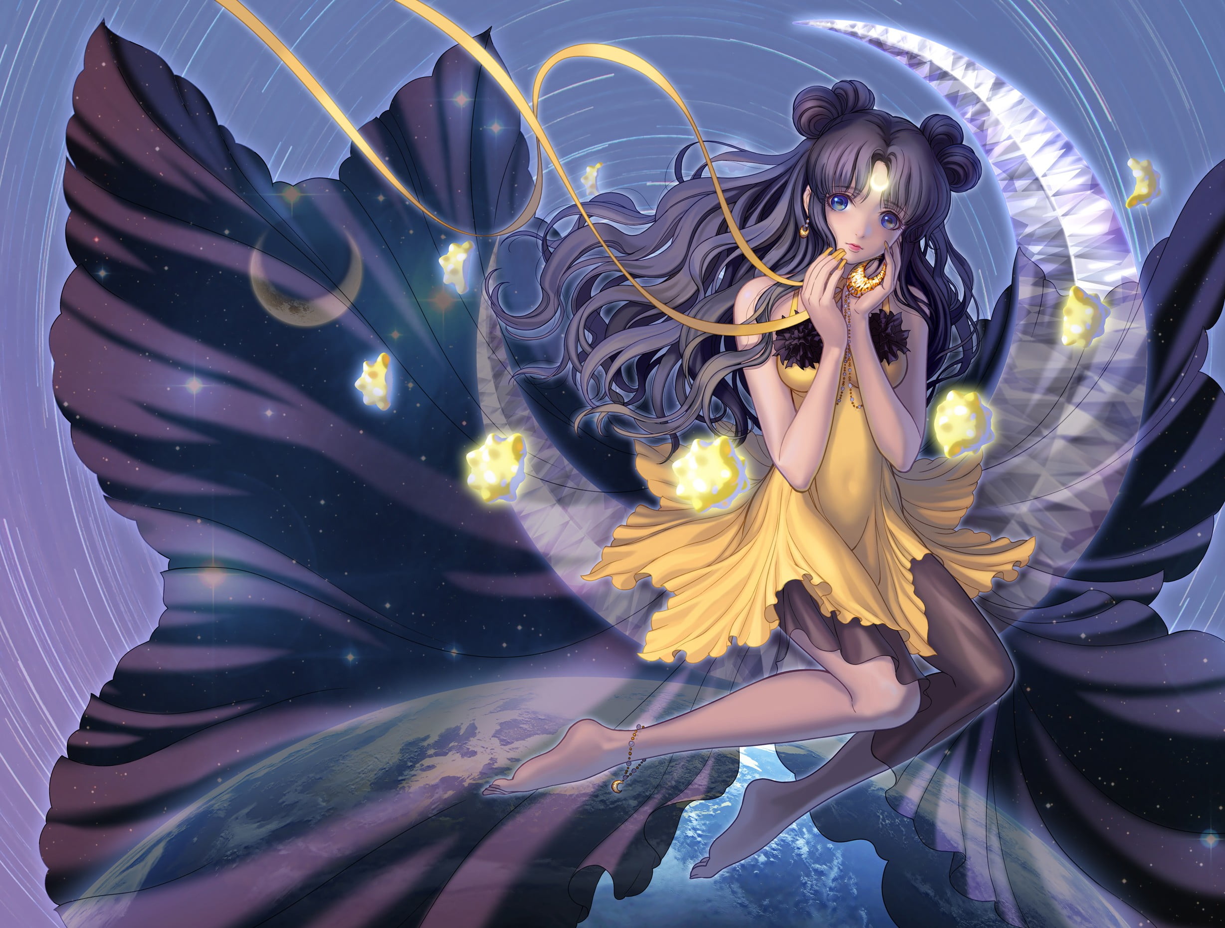 anime girls, young women, lifestyles, representation, women, clothing, dancing, 1080P, Sailor Moon, hairstyle, indoors, adult, fashion, illuminated, Luna, HD Wallpaper