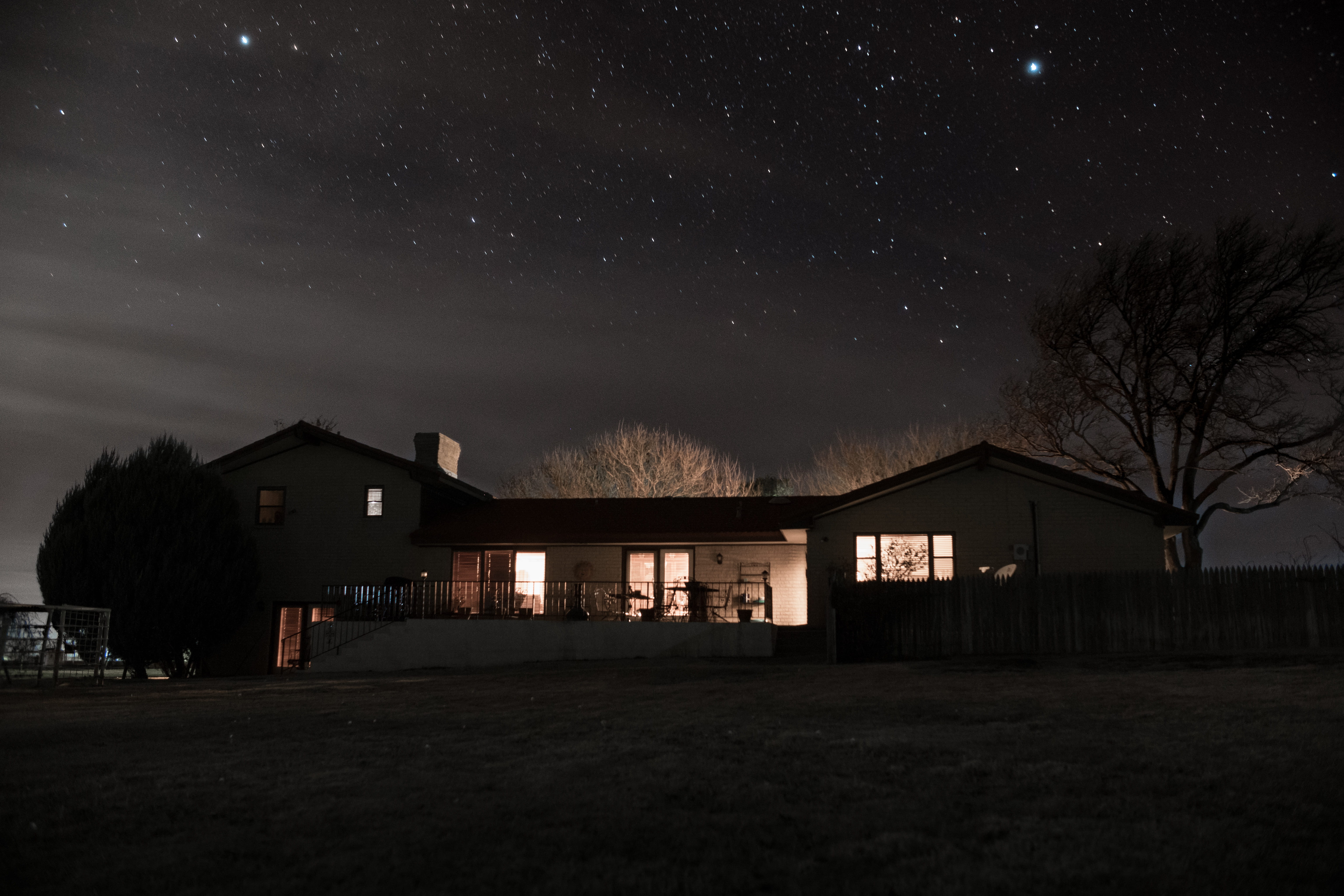 astronomy, space, built structure, sky, 5K, no people, window, long, lights, nature, house, nightsky, photography, star, illuminated, star - space, exposure, HD Wallpaper