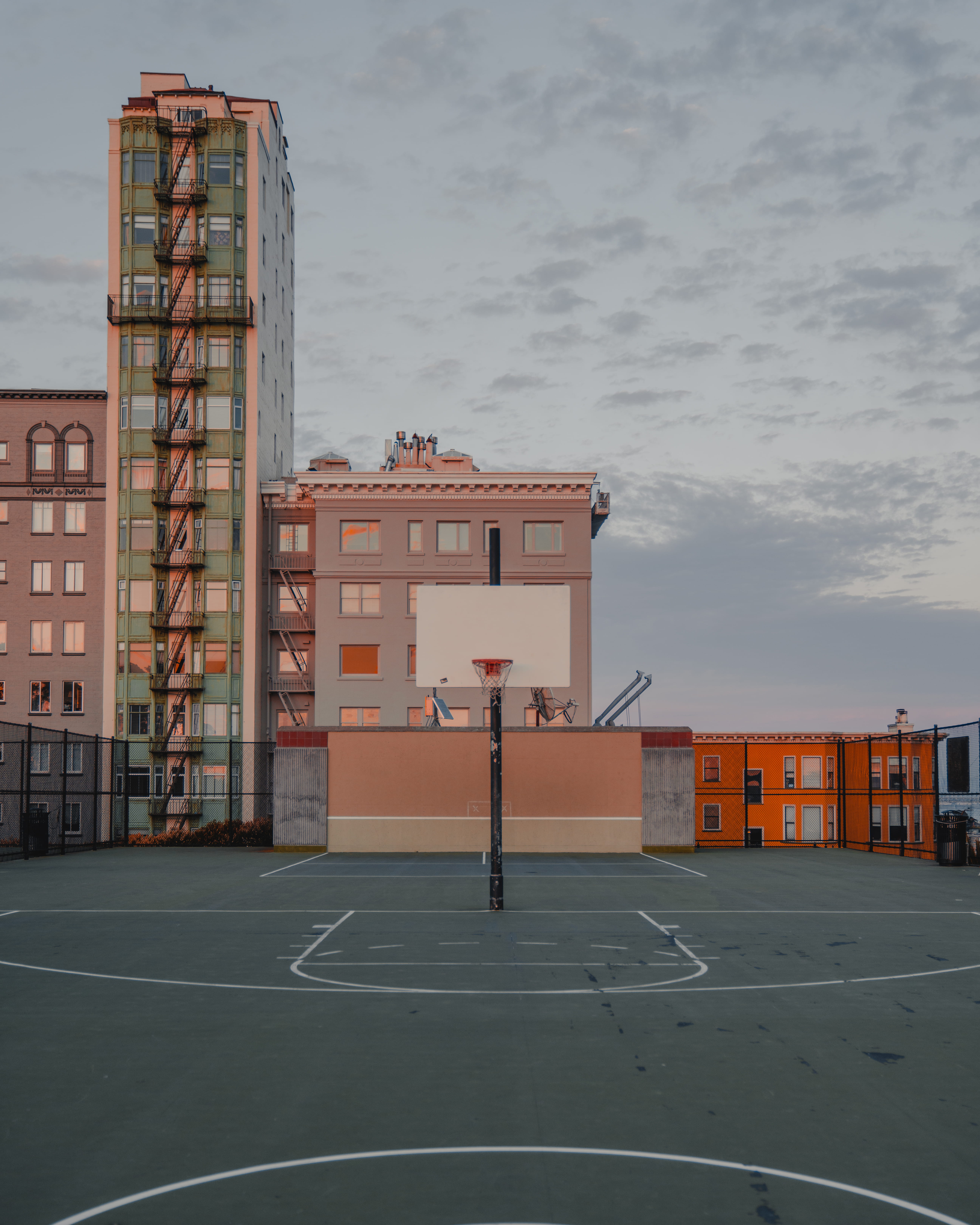 building exterior, no people, team sport, pink, architecture, colors, park, day, hoops, apartment, city, court, built structure, sport, industry, building, Phone HD Wallpaper