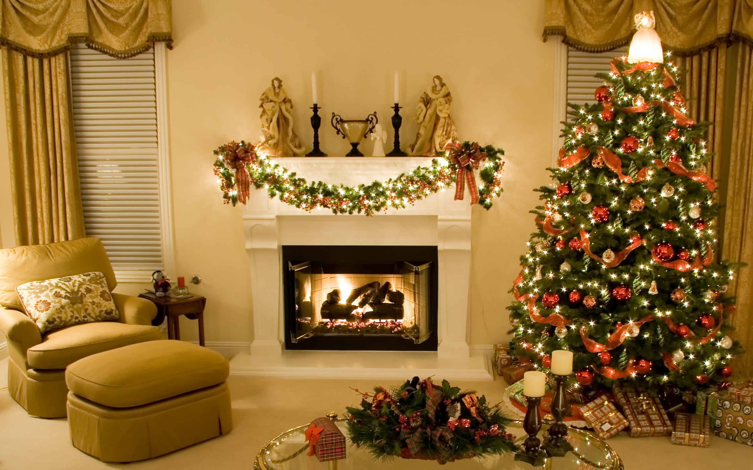 wood - Material, lights, Room, christmas Tree, furnished, house, holiday, Christmas, plant, toys, decoration, no People, christmas Present, night, red, HD Wallpaper