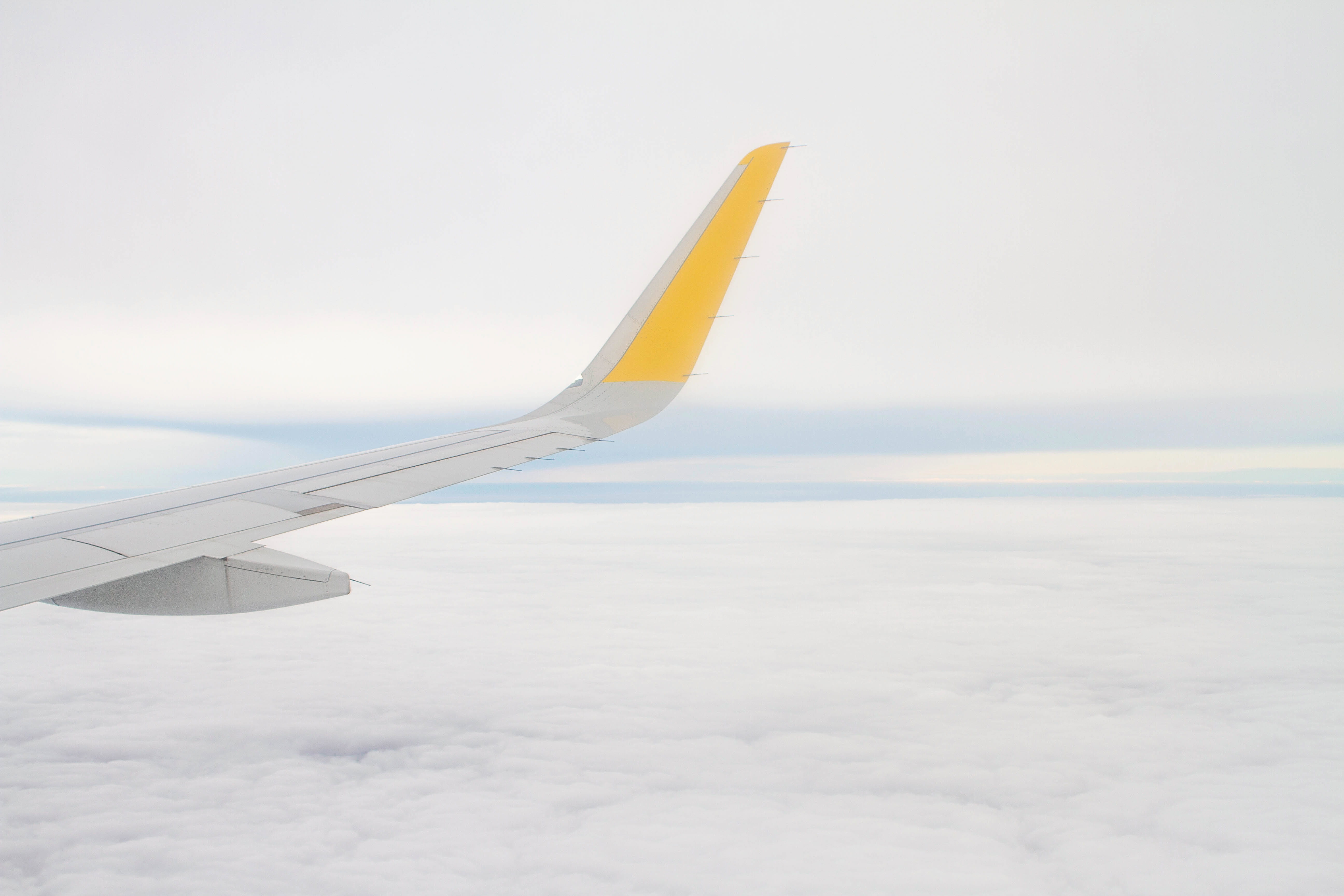 blue sky, cloudscape, white, traveling, no people, aircraft wing, beauty in nature, motion, mode of transportation, high, wing, airplane, transport, calm, HD Wallpaper