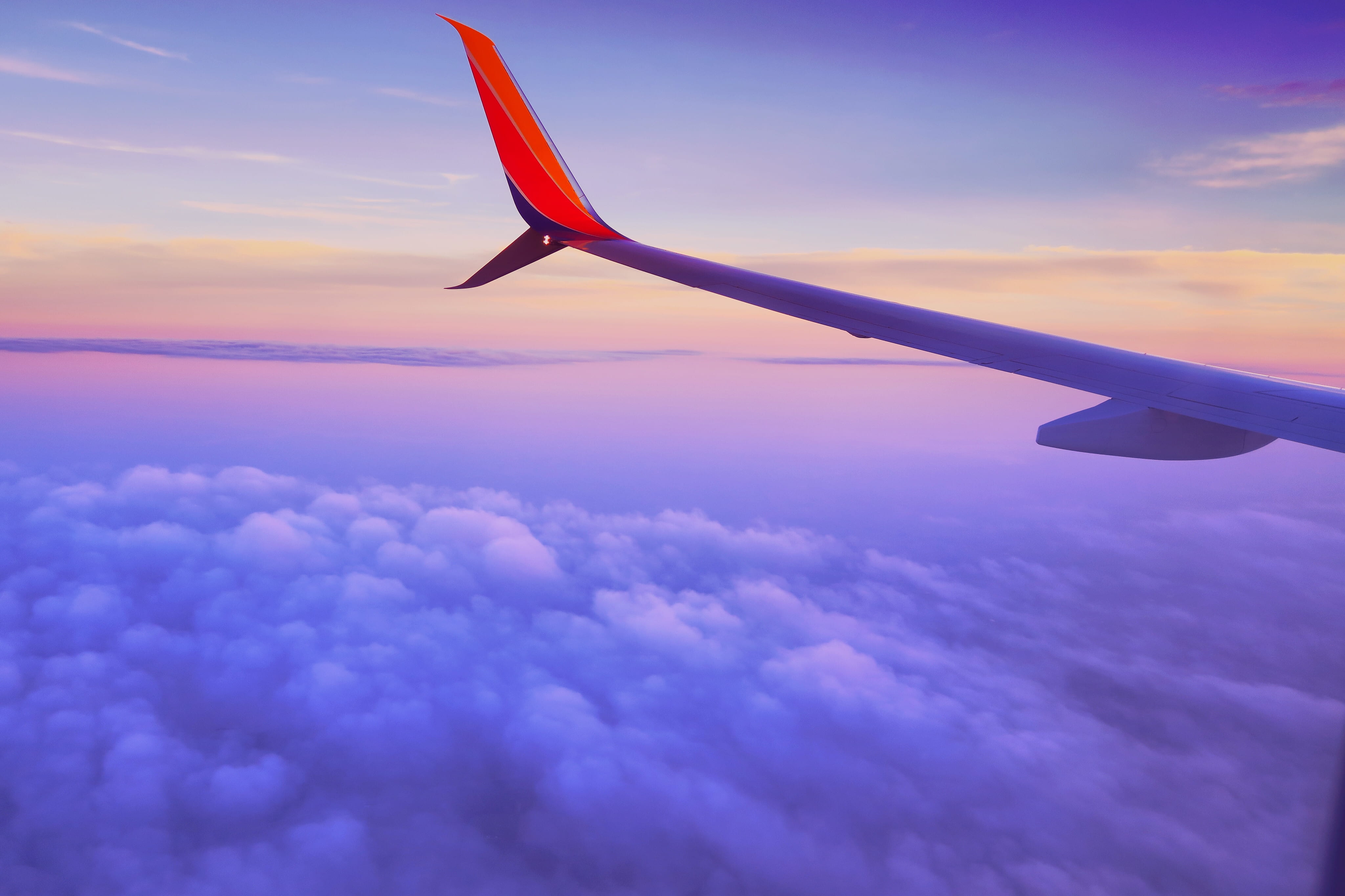 no people, land, private airplane, red, air plane, sunset, wing, aerial view, plane, white, sky, flying, taking, high, above, aerospace industry, daytime, HD Wallpaper