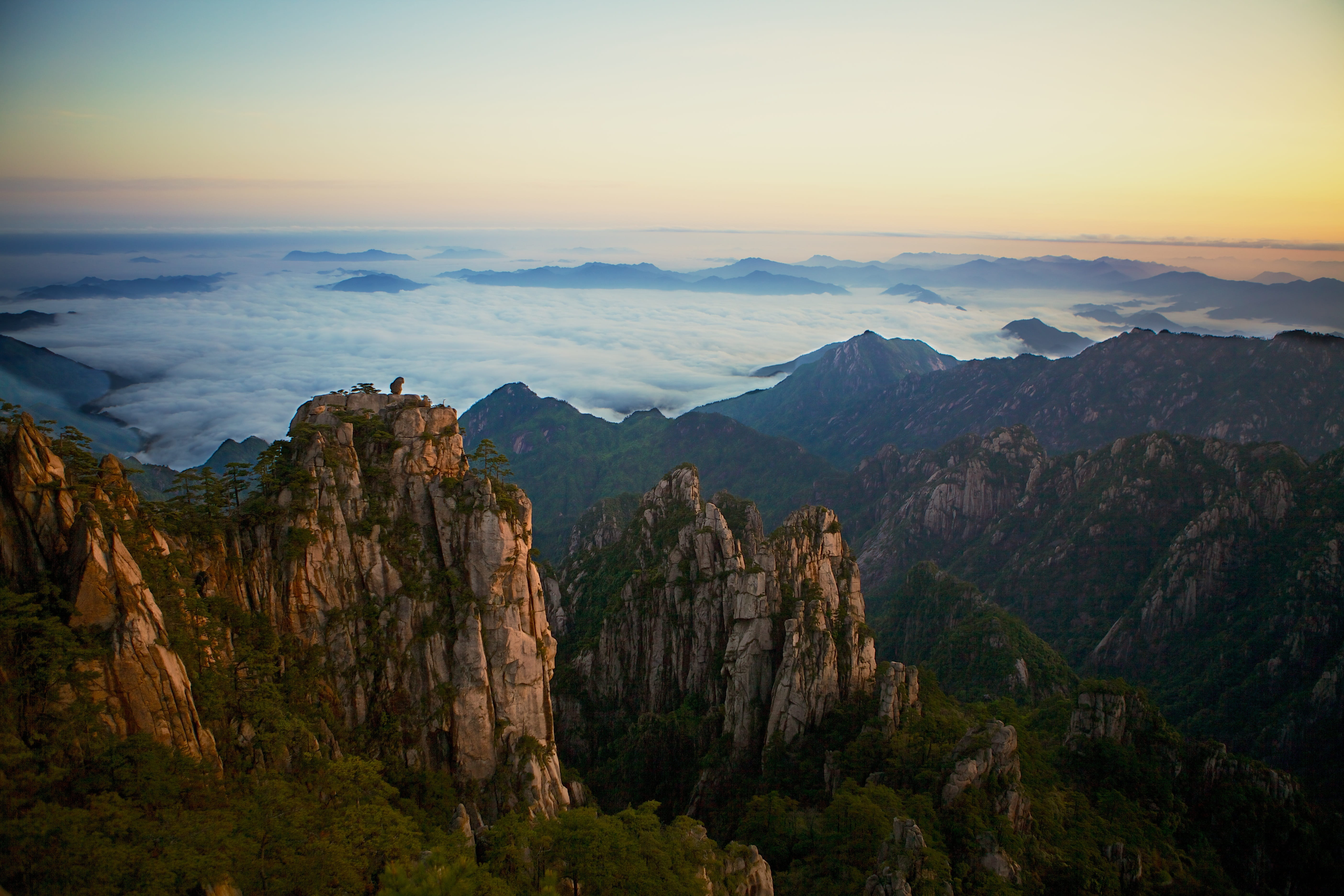 travel destinations, yellow, china, plant, landscape, beauty in nature, color, famous, yellow mountains, mountain range, bird, colorful, destination, ancient, HD Wallpaper
