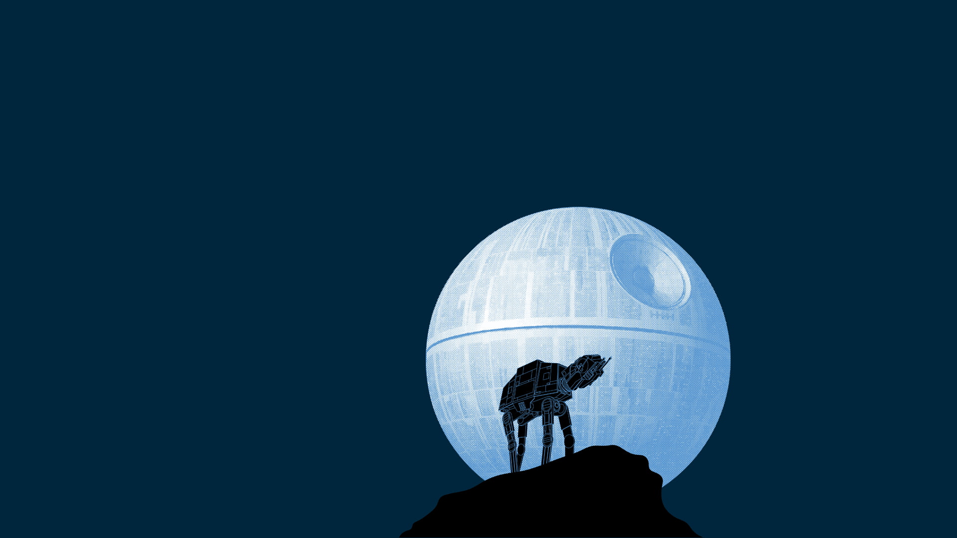 blue background, minimalism, AT-AT, Star Wars, 1080P, Death Star, HD Wallpaper