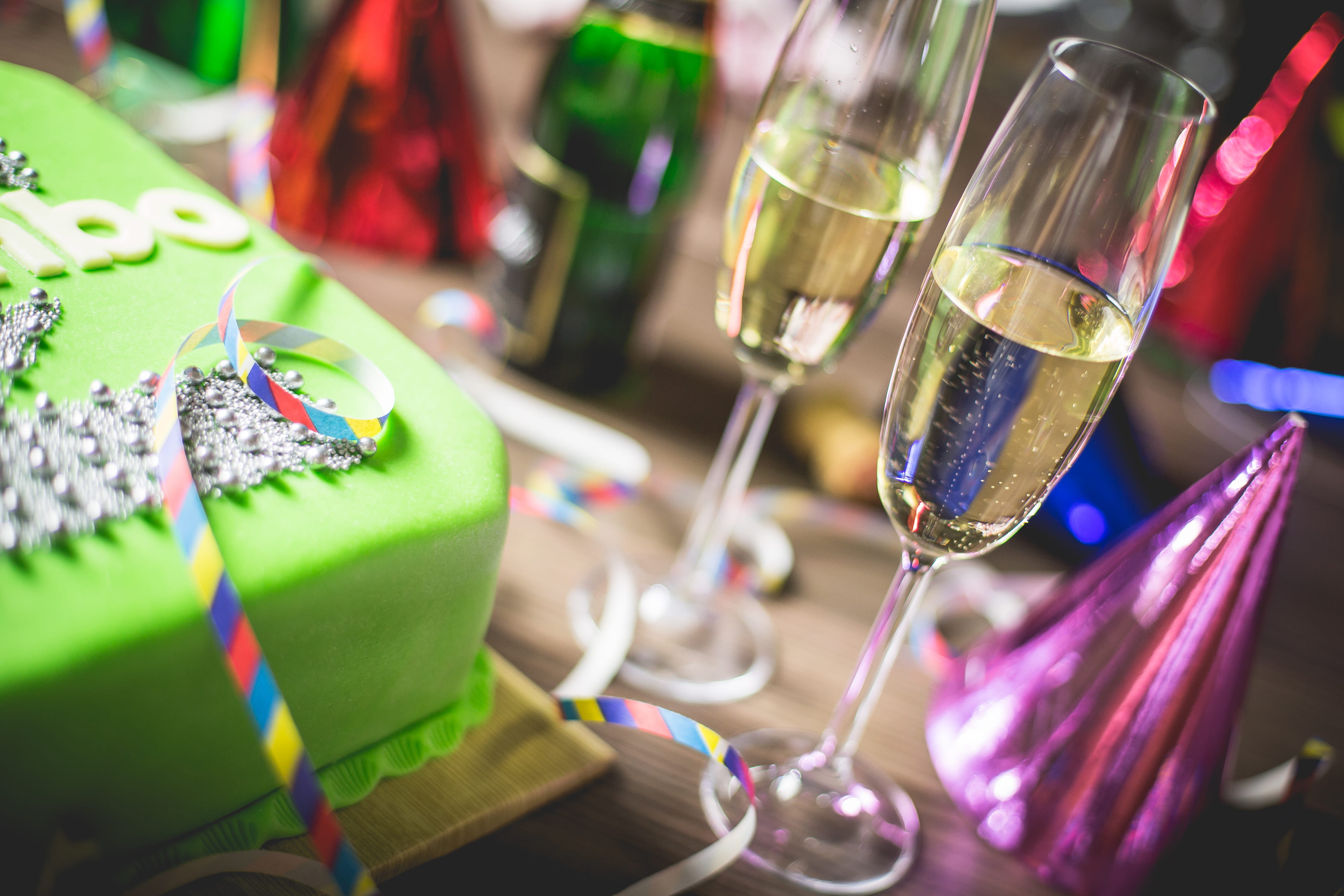 bday, celebration Event, bottle, picjumbo, tablecloth, creativity, glass - material, green color, decoration, hungry, birthday, indoors, luxury, party - Social Event, HD Wallpaper