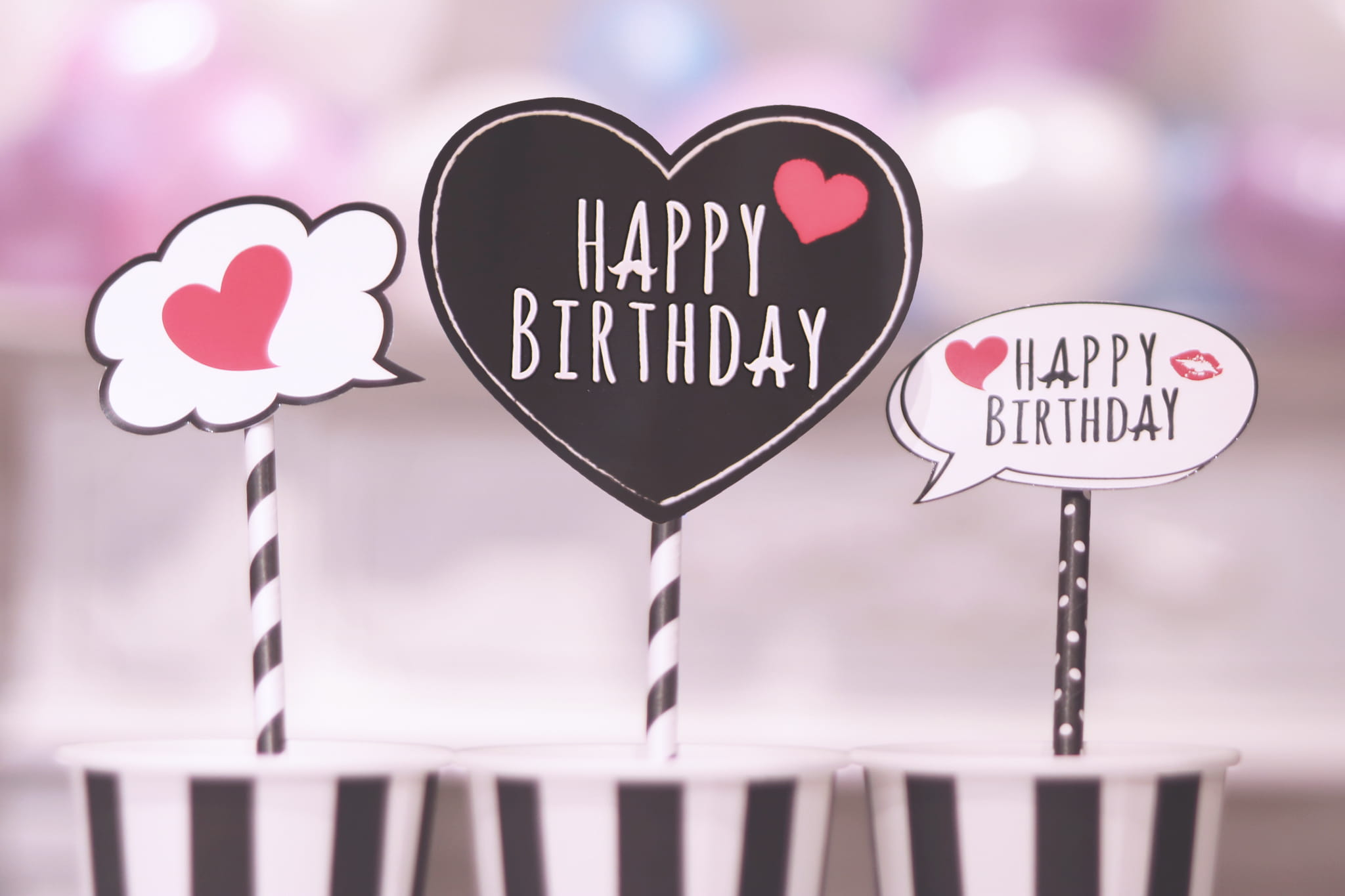 Birthday party, symbol, pink color, close-up, gift, sign, romance, single word, birthday, Happy Birthday, food and drink, emotion, western script, decors, HD Wallpaper