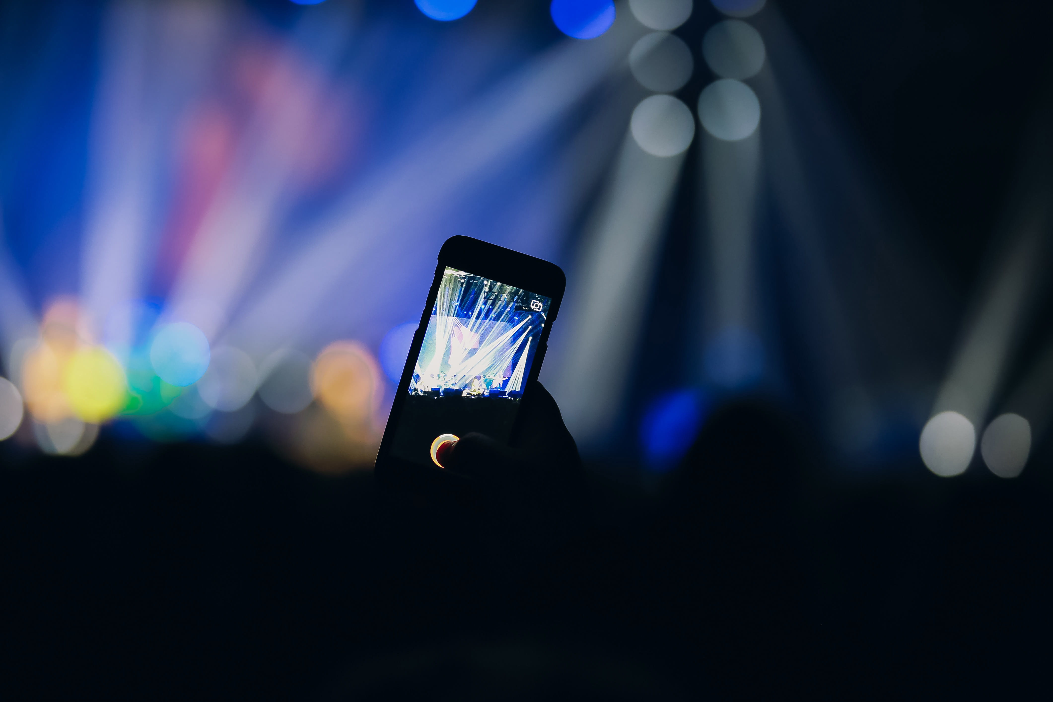 4K, lighting Equipment, rock Music, event, nightlife, excitement, stage, smartphone, phone, spotlight, human body part, light, mobile, nightclub, sound, HD Wallpaper