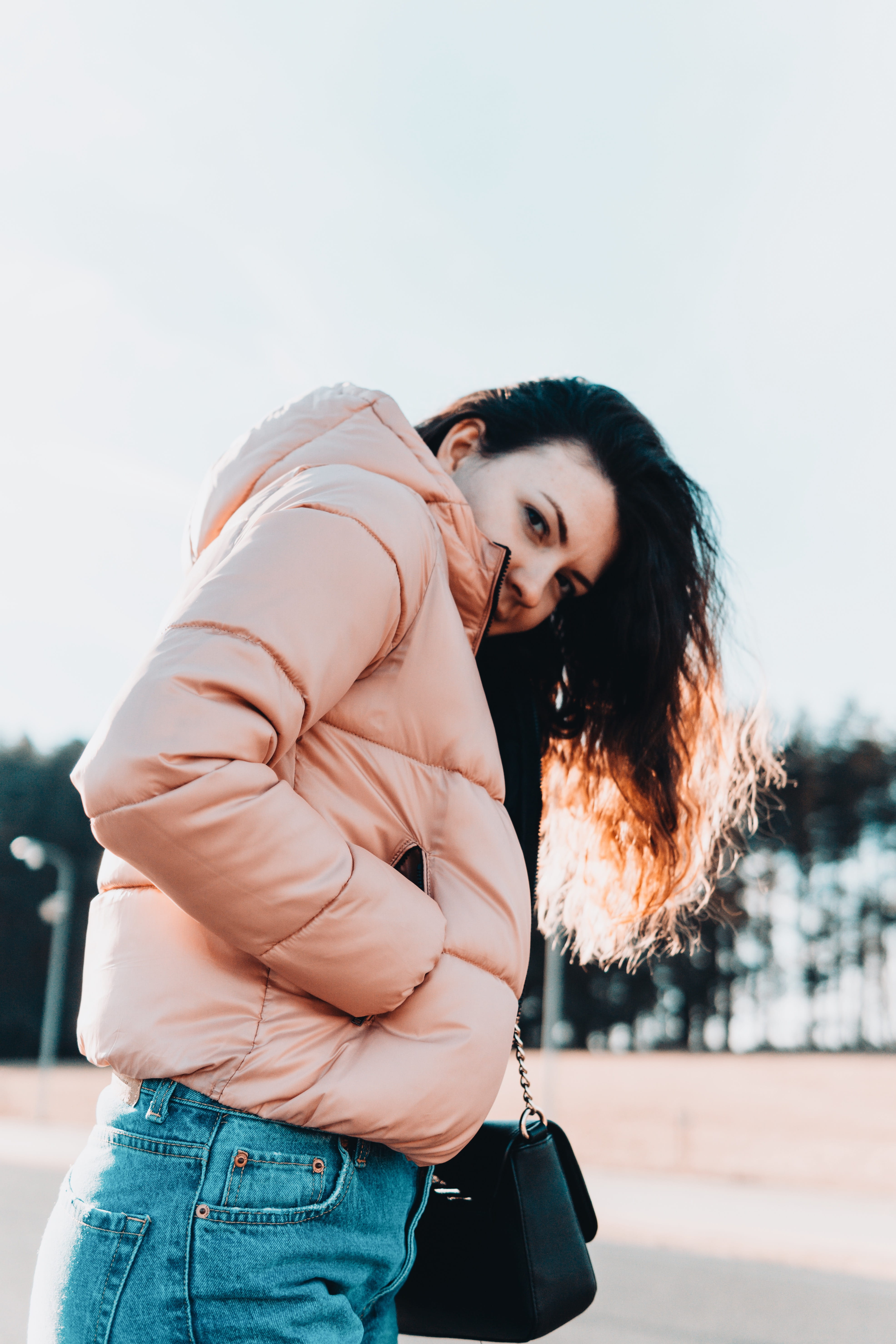 vibes, pink, standing, portrait, spring, young adult, beautiful, beautiful woman, outdoors, long hair, girl, latvia, real people, focus on foreground, sky, Phone HD Wallpaper