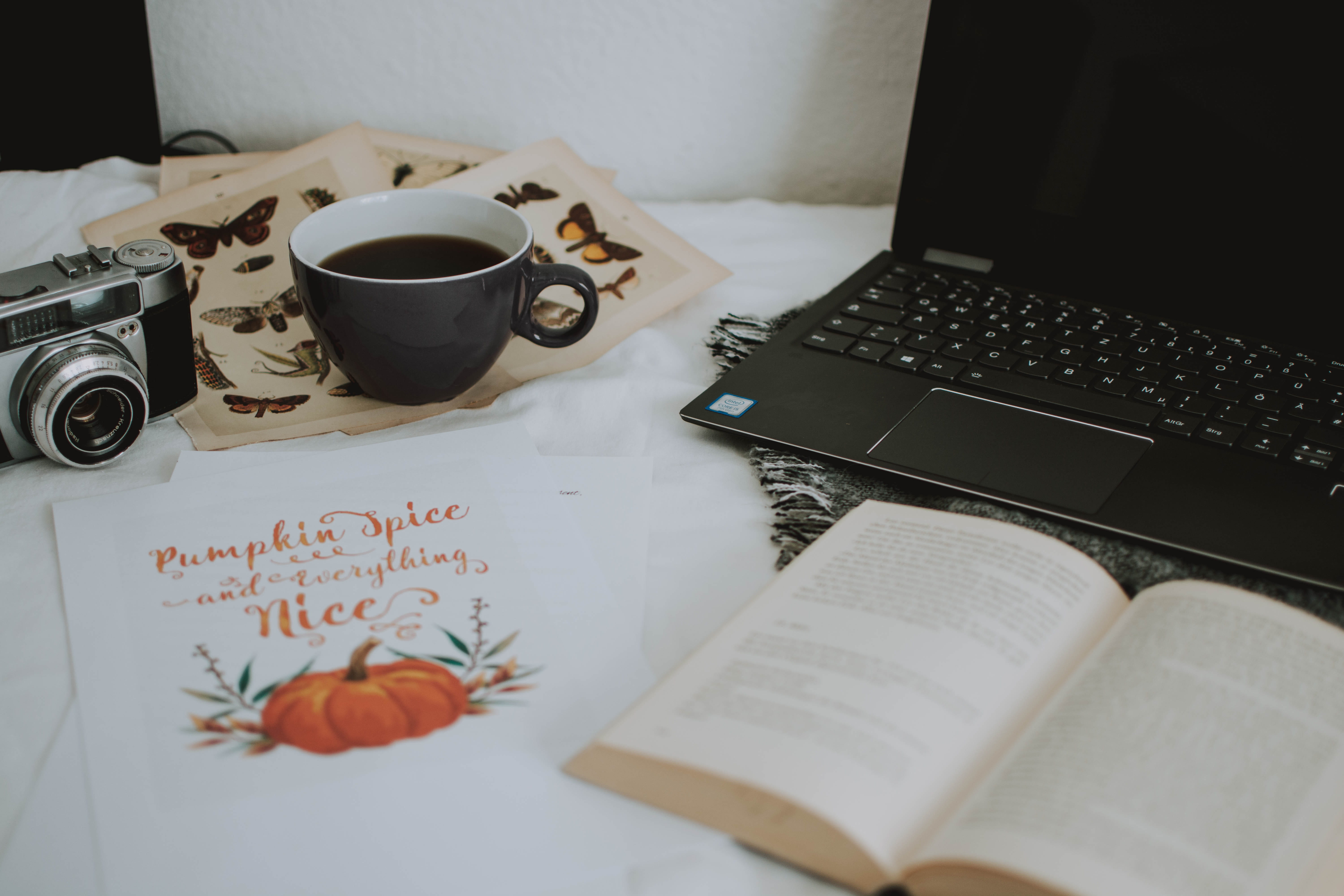 autumn, ideas, black, coffee, coffee - Drink, camera - Photographic Equipment, old, old-fashioned, creativity, document, 5K, drink, pumpkin, retro, book, HD Wallpaper