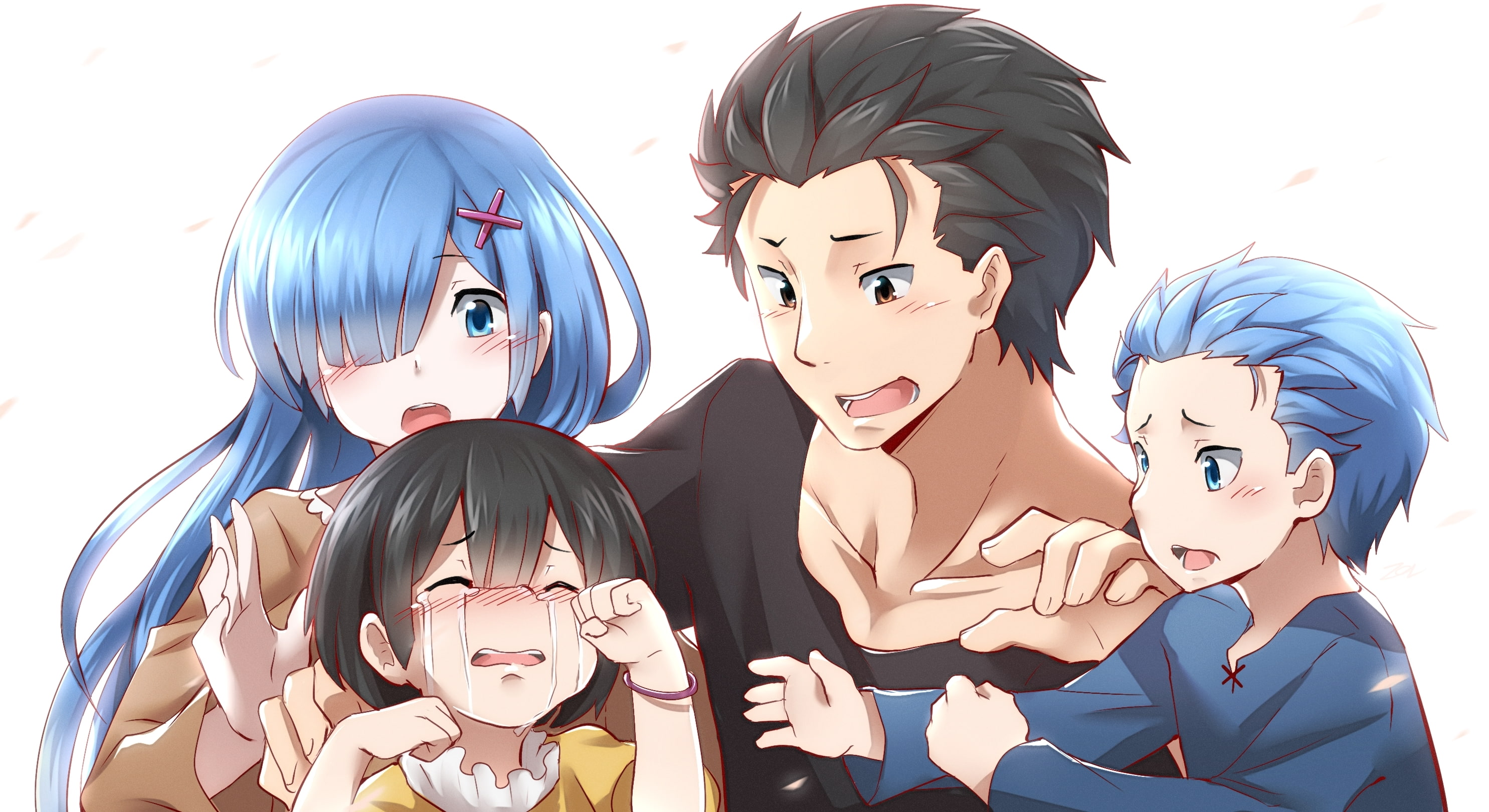headshot, cute, indoors, representation, kids, married couple, close-up, male likeness, re: zero, people, rem x subaru, human face, real people, lifestyles, HD Wallpaper