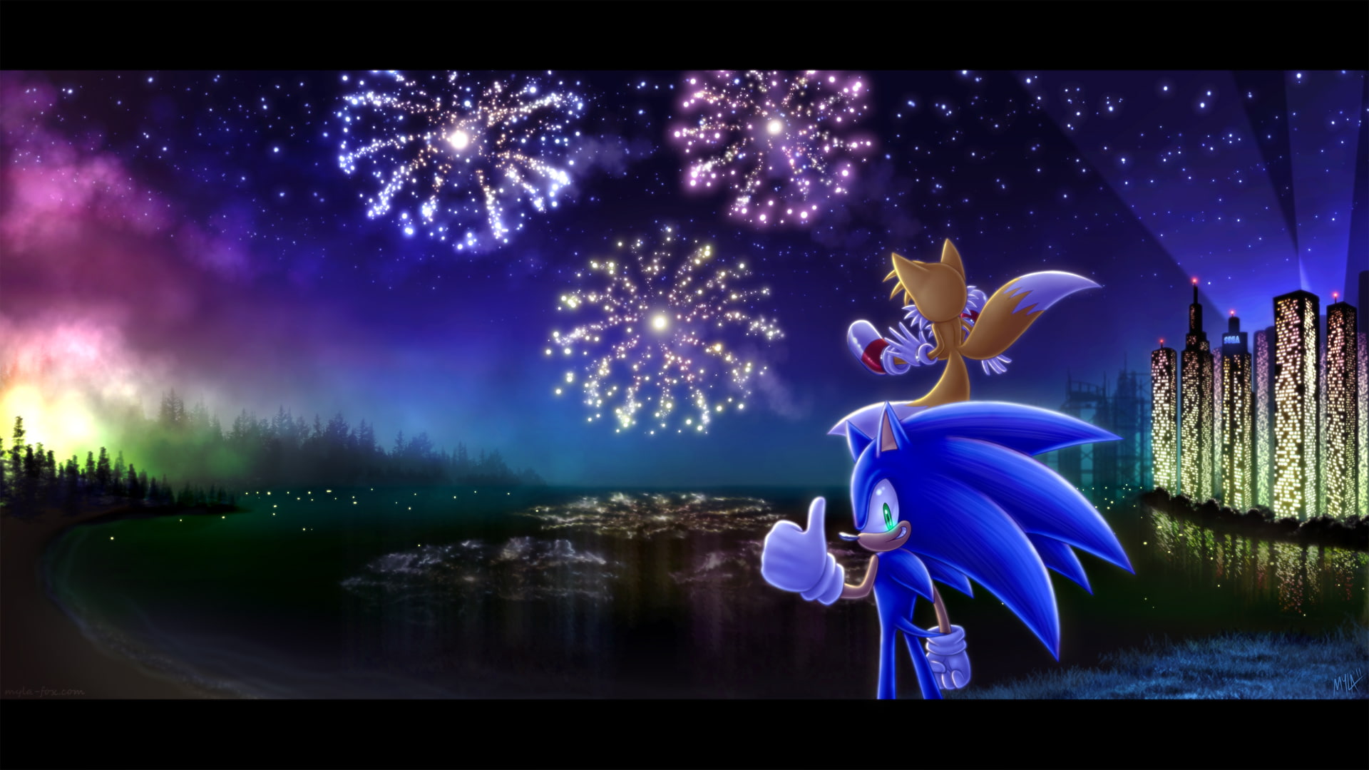 video games, sonic, hedgehog, sega, hd, 1080P, the, fireworks, tails, HD Wallpaper