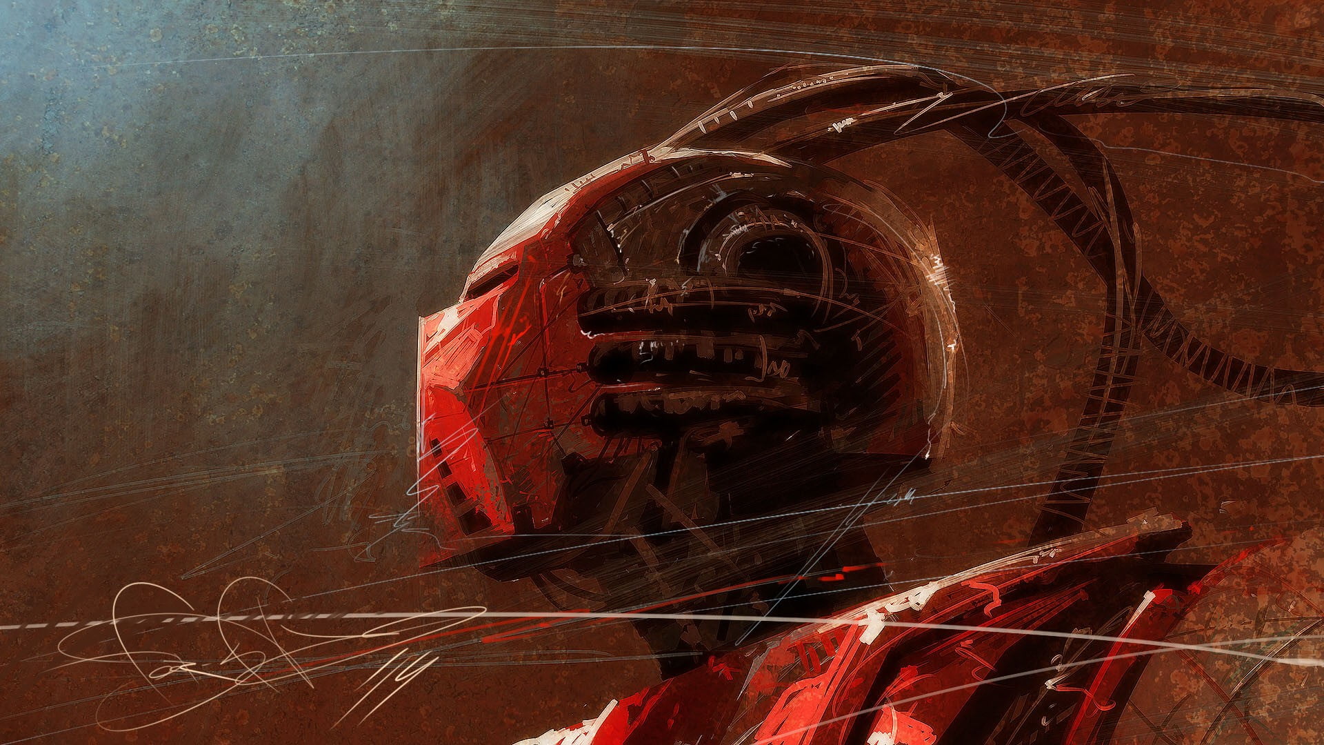 arts culture and entertainment, cyborg, concept art, art and craft, red, motion, DeviantArt, 1080P, mode of transportation, brown, close-up, Sergey Svistunov, HD Wallpaper