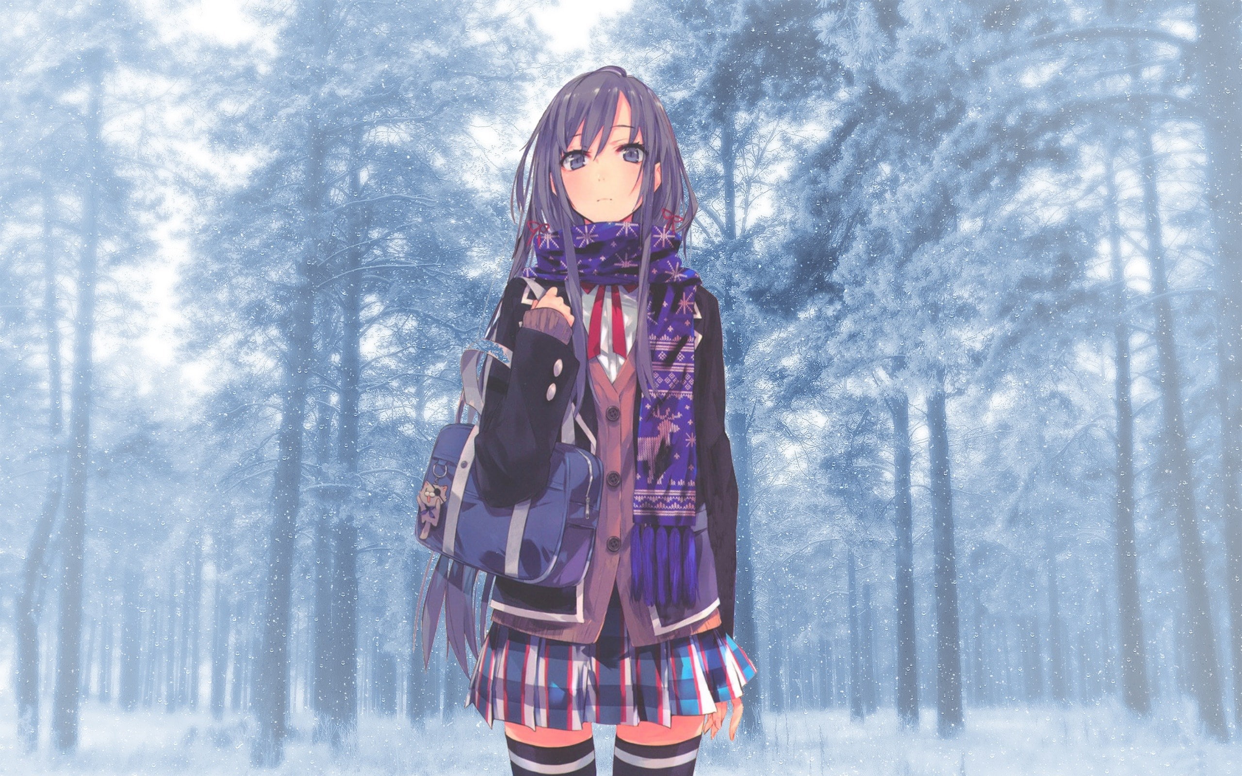 scarf, women, standing, forest, adult, snowing, outdoors, land, real people, one person, 2K, young adult, tree, warm clothing, holding, winter, clothing, HD Wallpaper