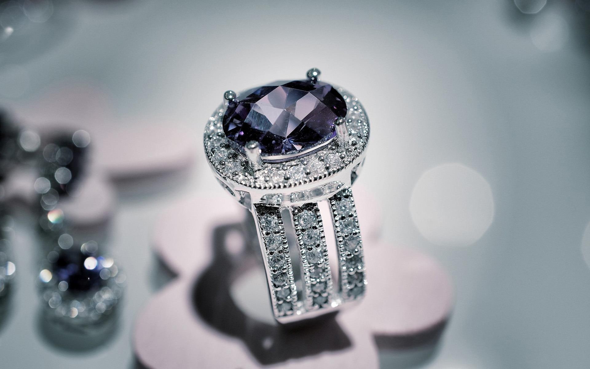 white, engagement, photography, ring, embellished, 1080P, gemstone, silver, black, diamond, wedding, 1920x1200, HD Wallpaper