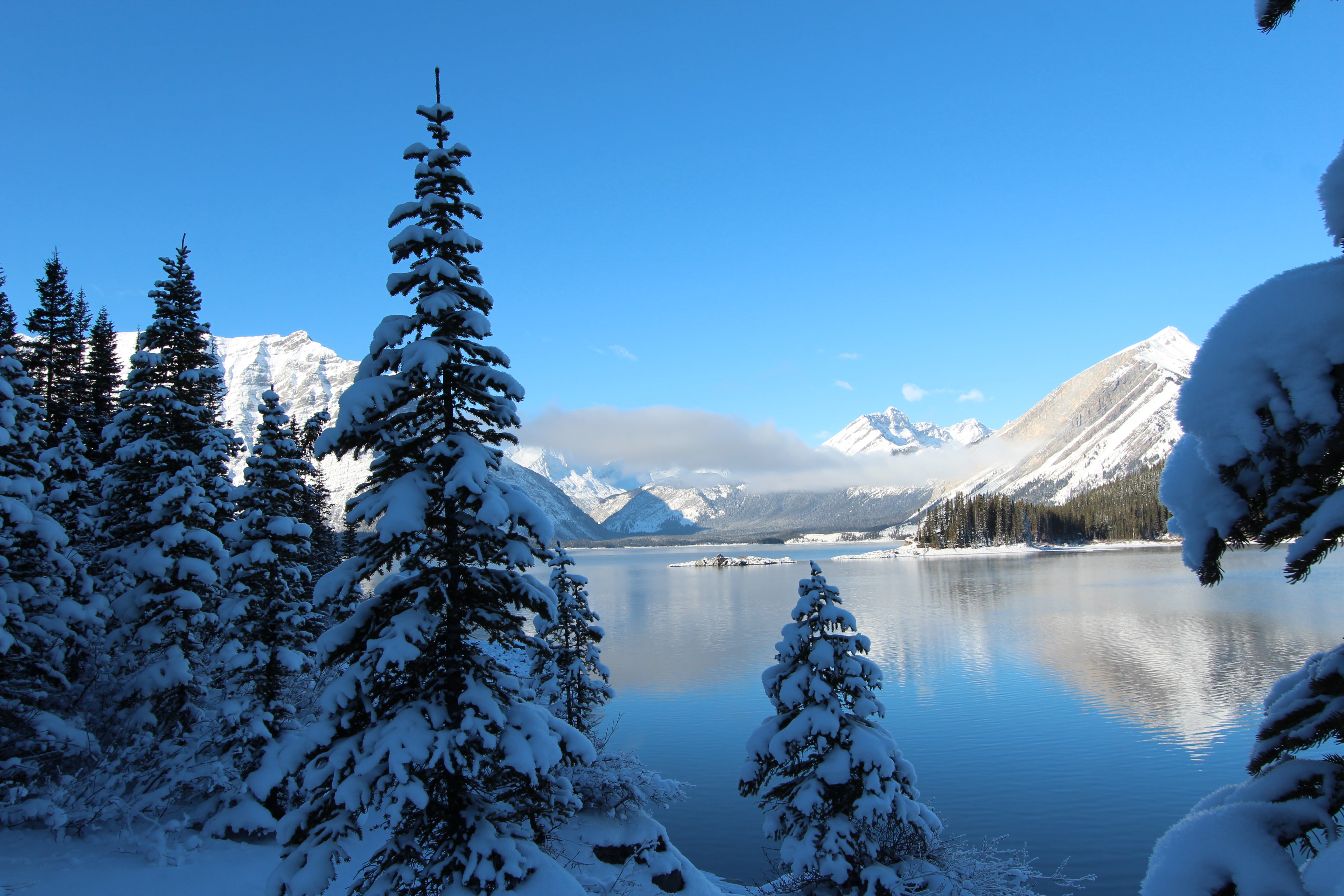 nature, body, Upper  Kananaskis  lake, kananaskis country, Rawson, mountain, bridge, blue, winter, trail, scenics, snow, water, Alberta, body of water, HD Wallpaper
