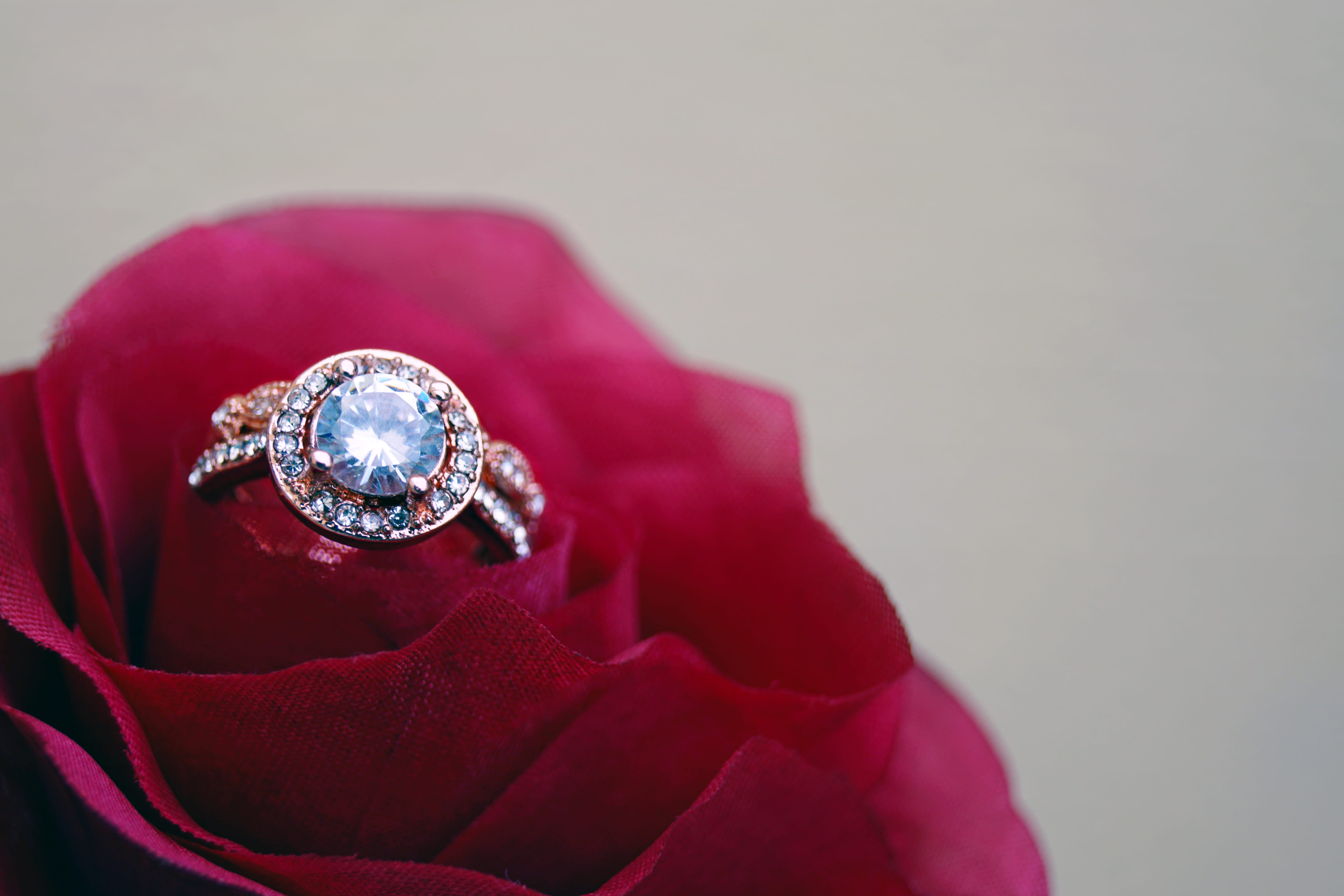 gold, no people, indoors, engagement, beautiful, color, positive emotion, clear, emotion, romantic, engagement ring, shiny, red, jewelry, 5K, love, photography, HD Wallpaper