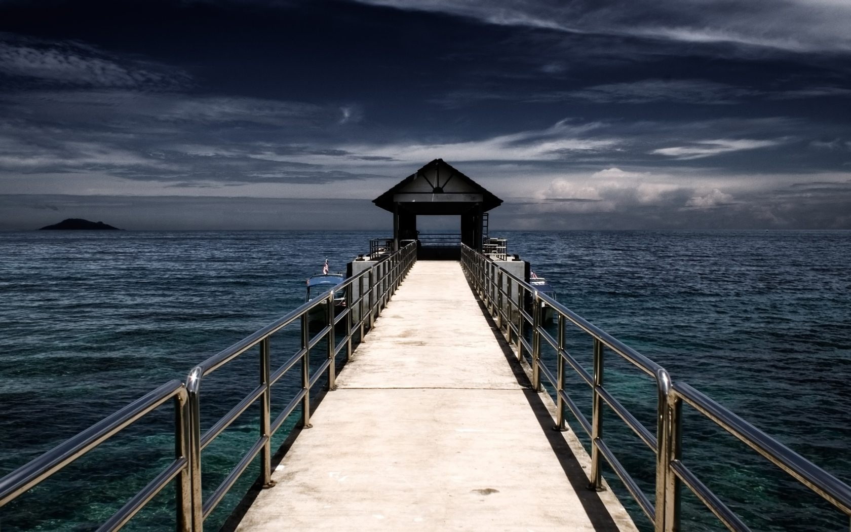 island, sea, sky, pier, direction, cloud - sky, water, built structure, nature, horizon, horizon over water, diminishing perspective, architecture, 720P, HD Wallpaper