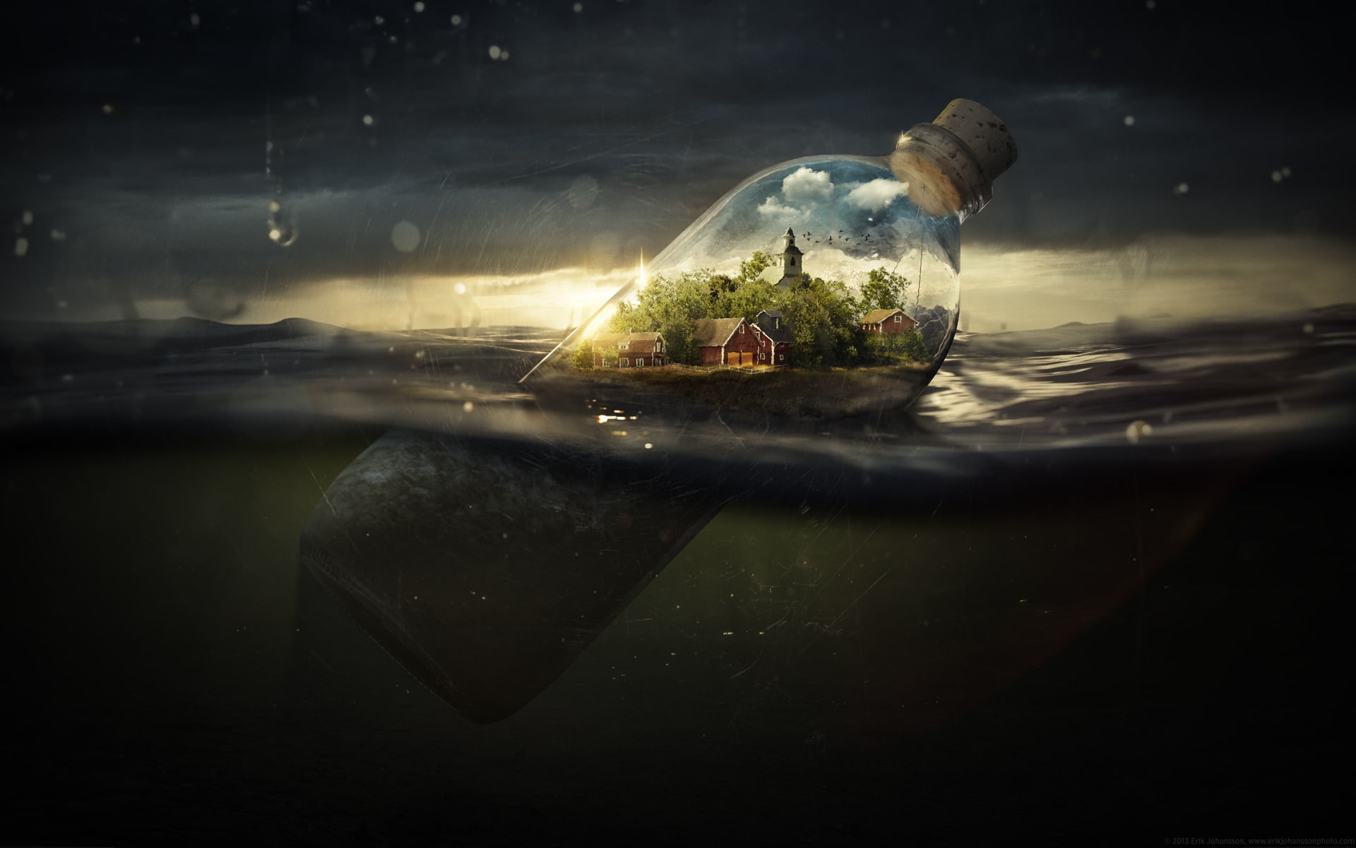 drifting, water, 1080P, bottle, away, HD Wallpaper