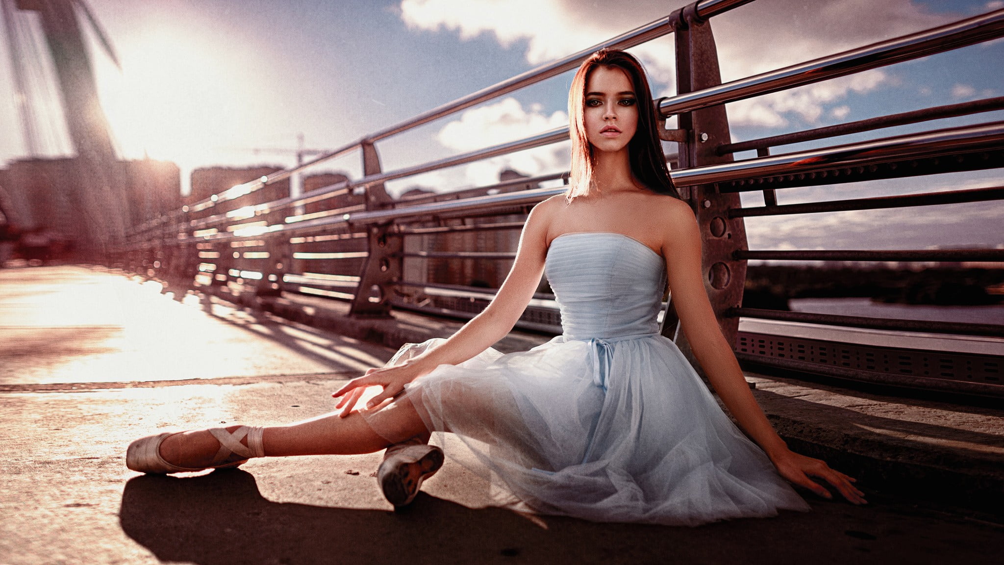 women outdoors, dress, model, portrait, lifestyles, adult, Anastasiya Malakhova, one person, strapless, dancer, s, bridge, young adult, bridge - man made structure, HD Wallpaper