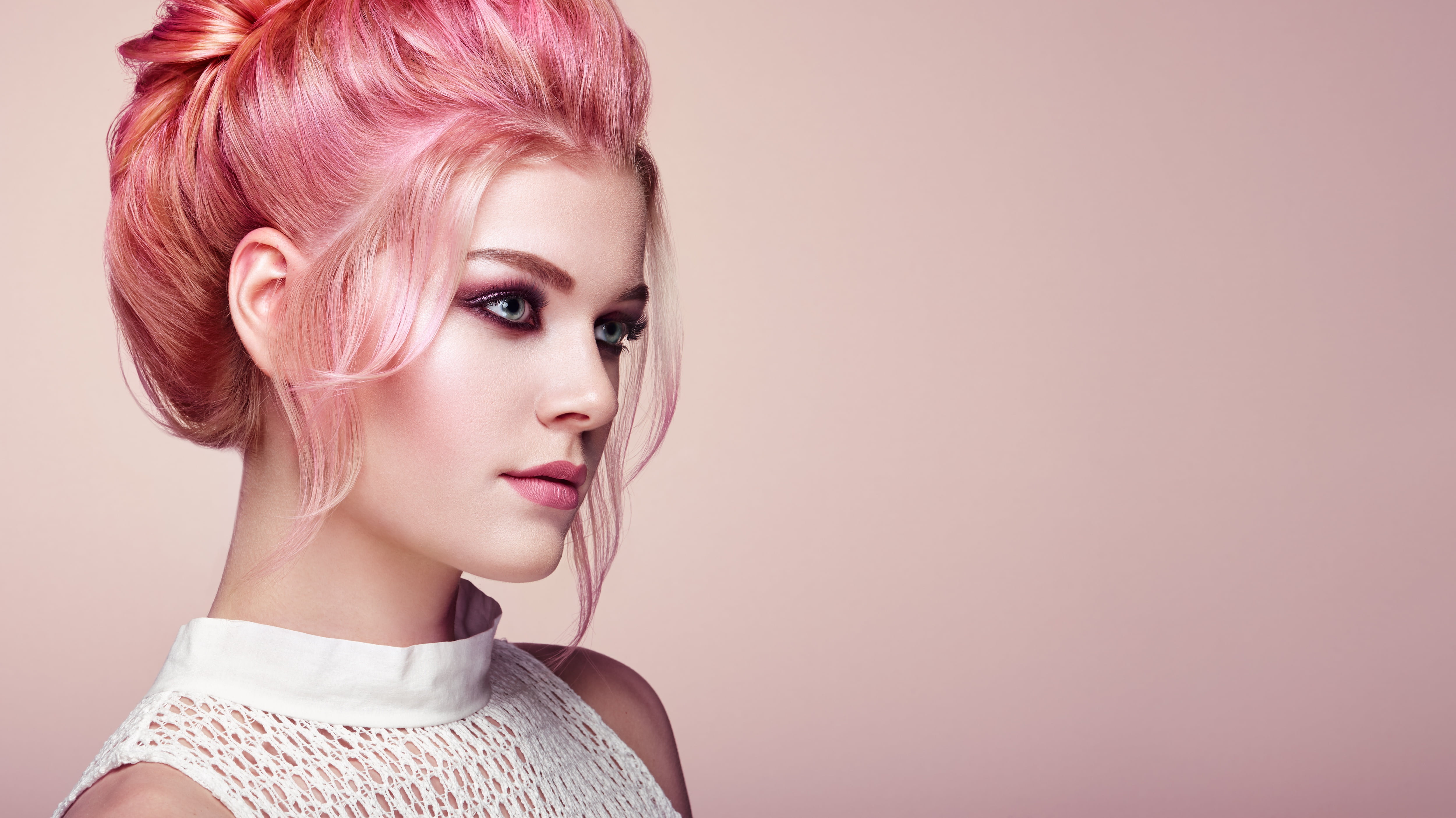girl, hairstyle, color, 4K, Oleg Gekman, style, makeup, HD Wallpaper