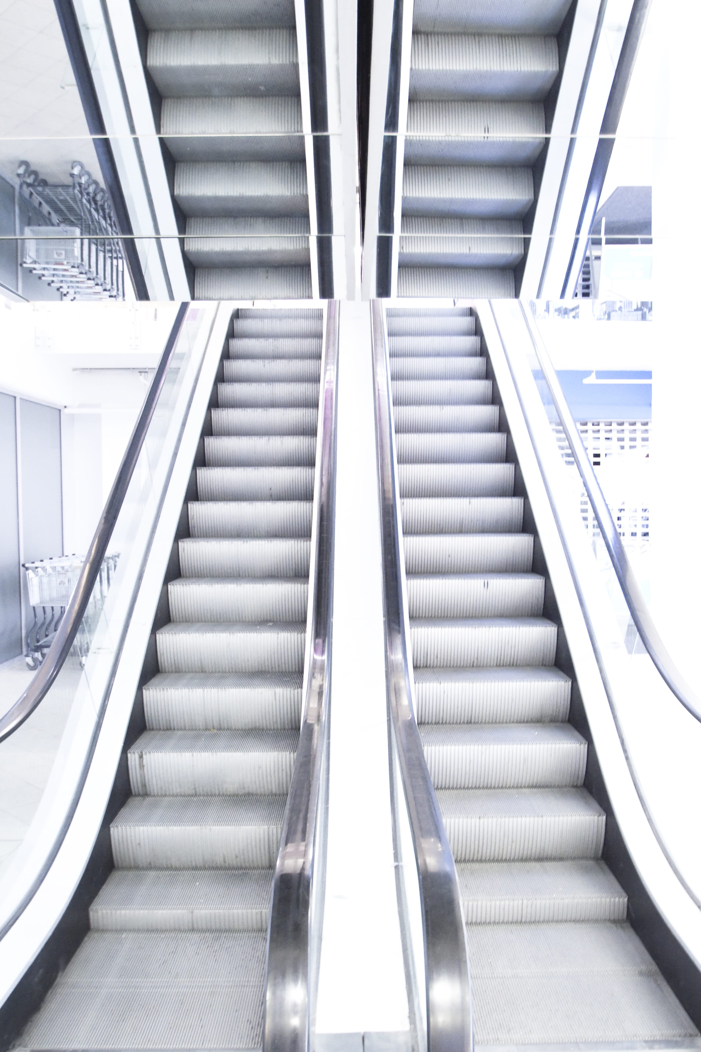 means of rail transport, business, high angle view, the way forward, Stairs, ceiling, built Structure, direction, moving Up, empty, railing, no people, Phone HD Wallpaper