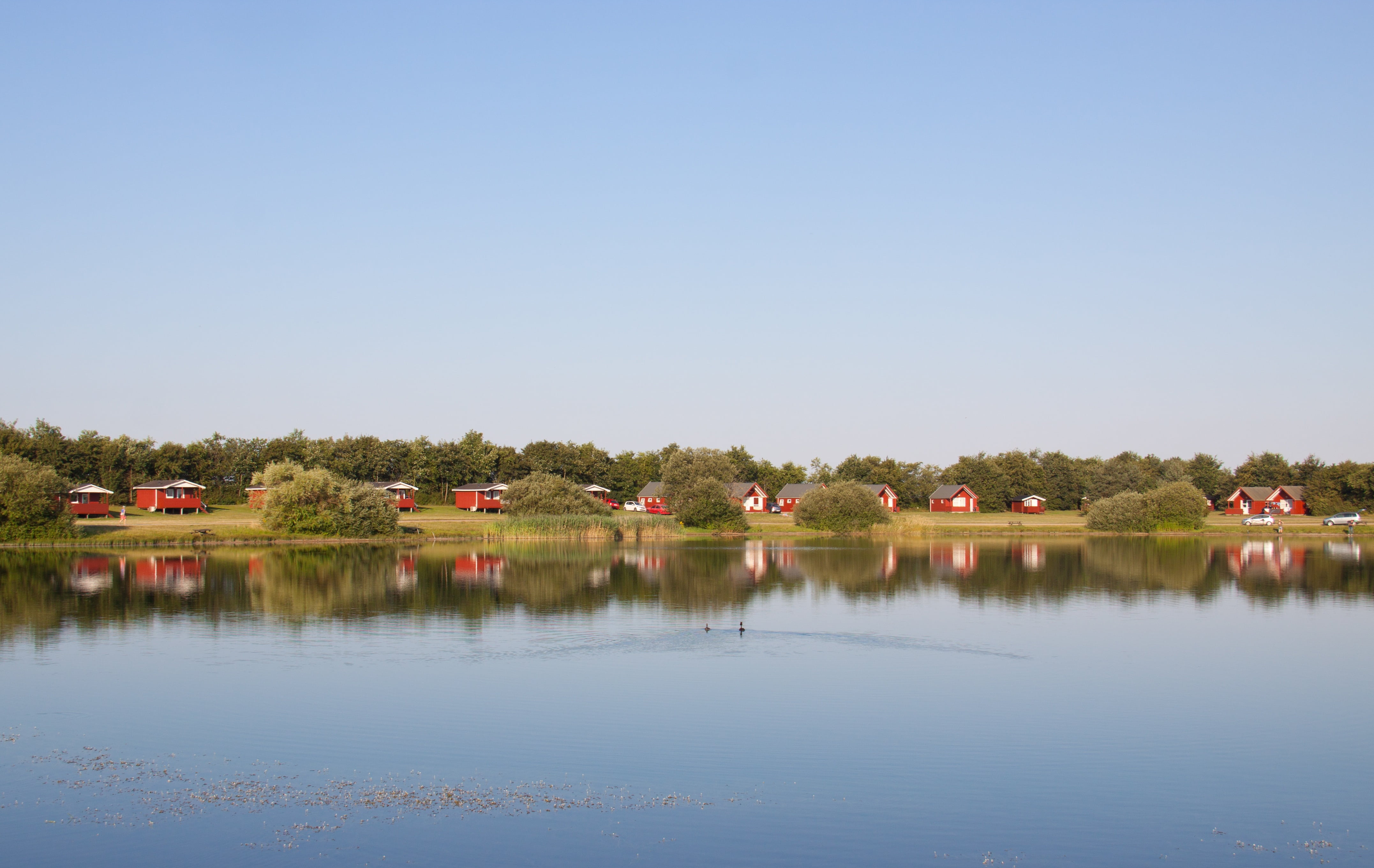 tree, no people, sports, beauty in nature, blue, fishery, cloud, bluish, plant, reflection, day, camp, water, huts, lake, nature, clear sky, outdoors, tranquil scene, HD Wallpaper