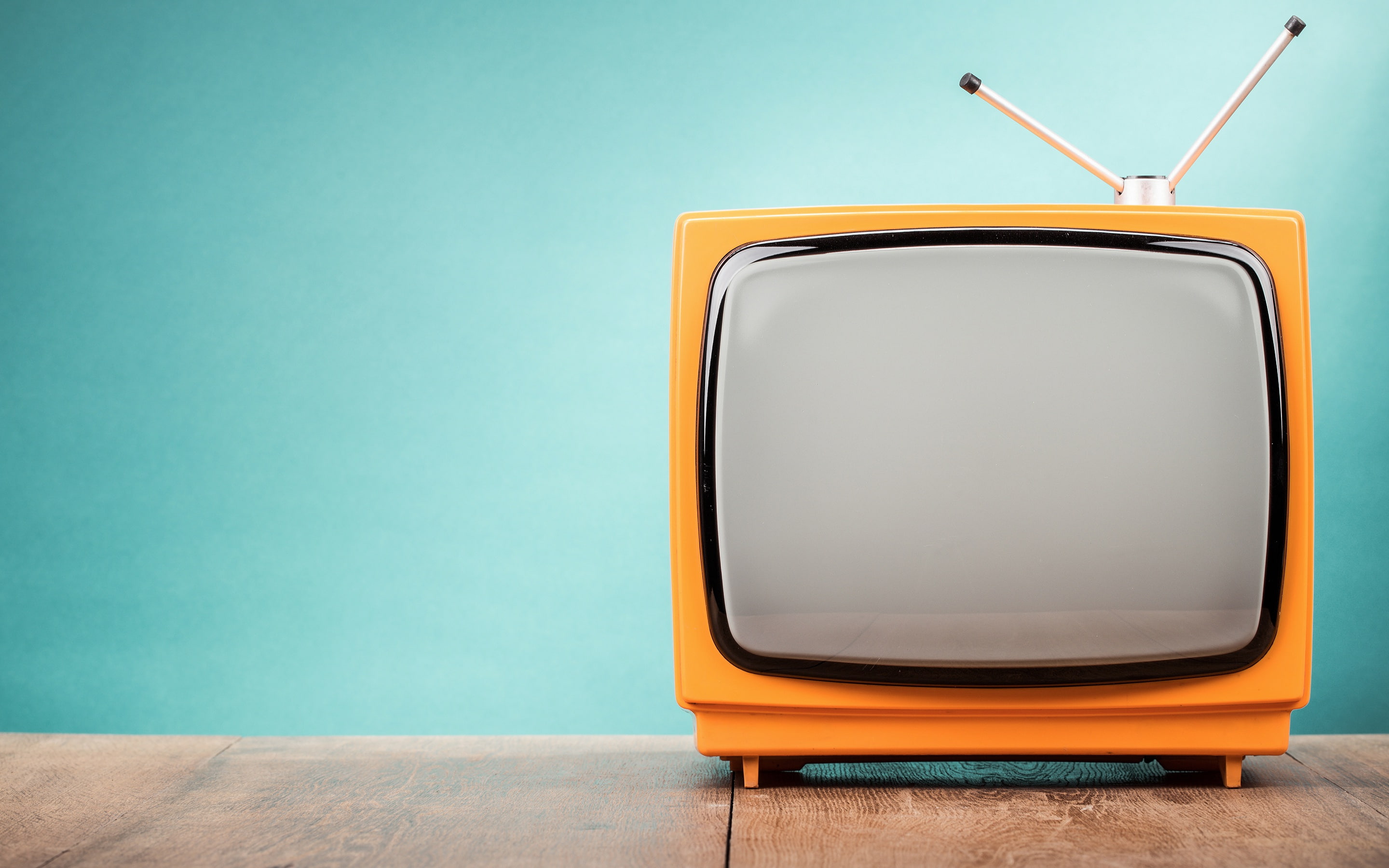 orange, antenna, TV, blue background, 2K, HD Wallpaper