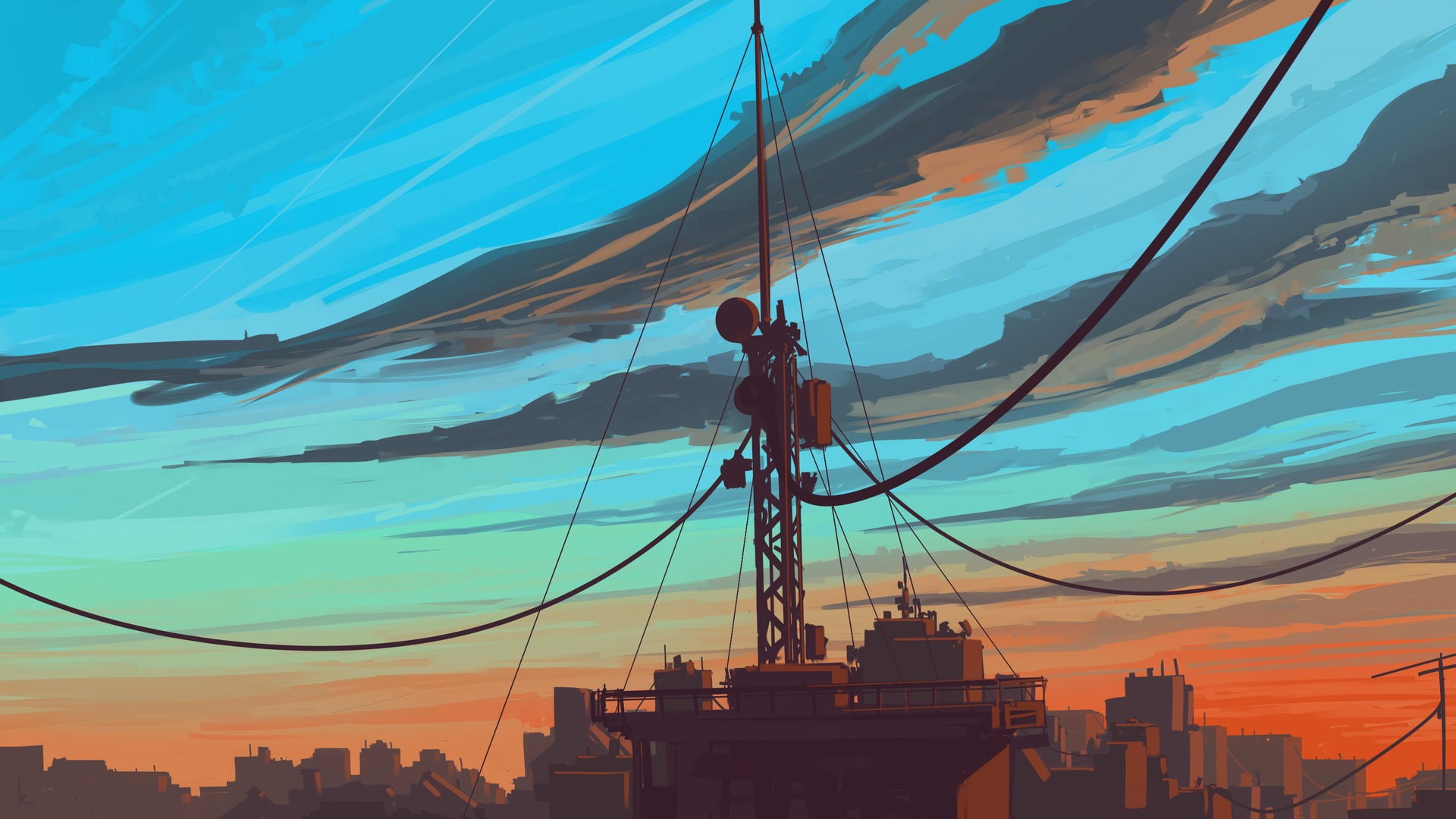 cityscape, clouds, artwork, sky, antenna, 1080P, HD Wallpaper