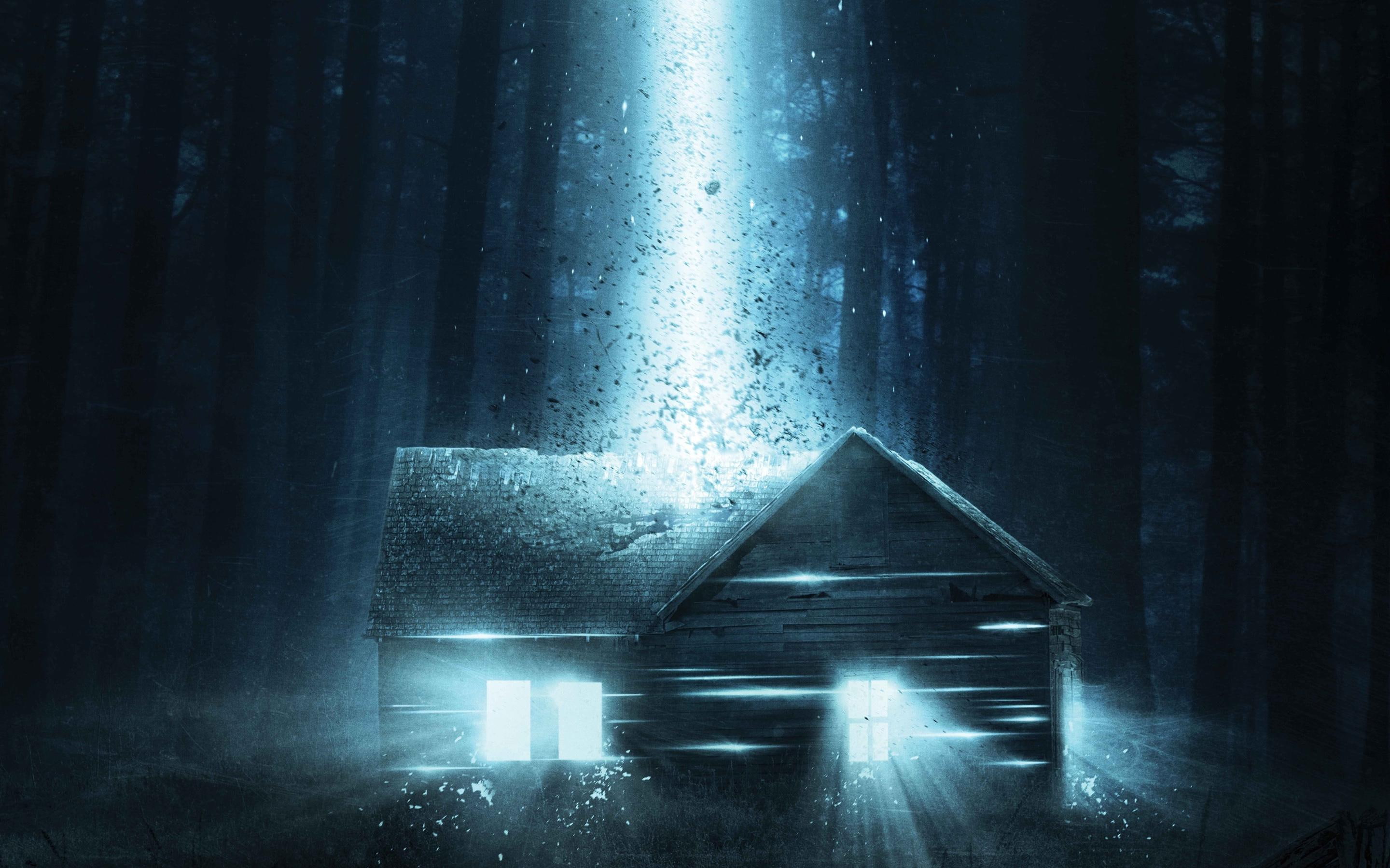 struck, lightning, home, extraterrestrial, illustration, house, 2K, HD Wallpaper