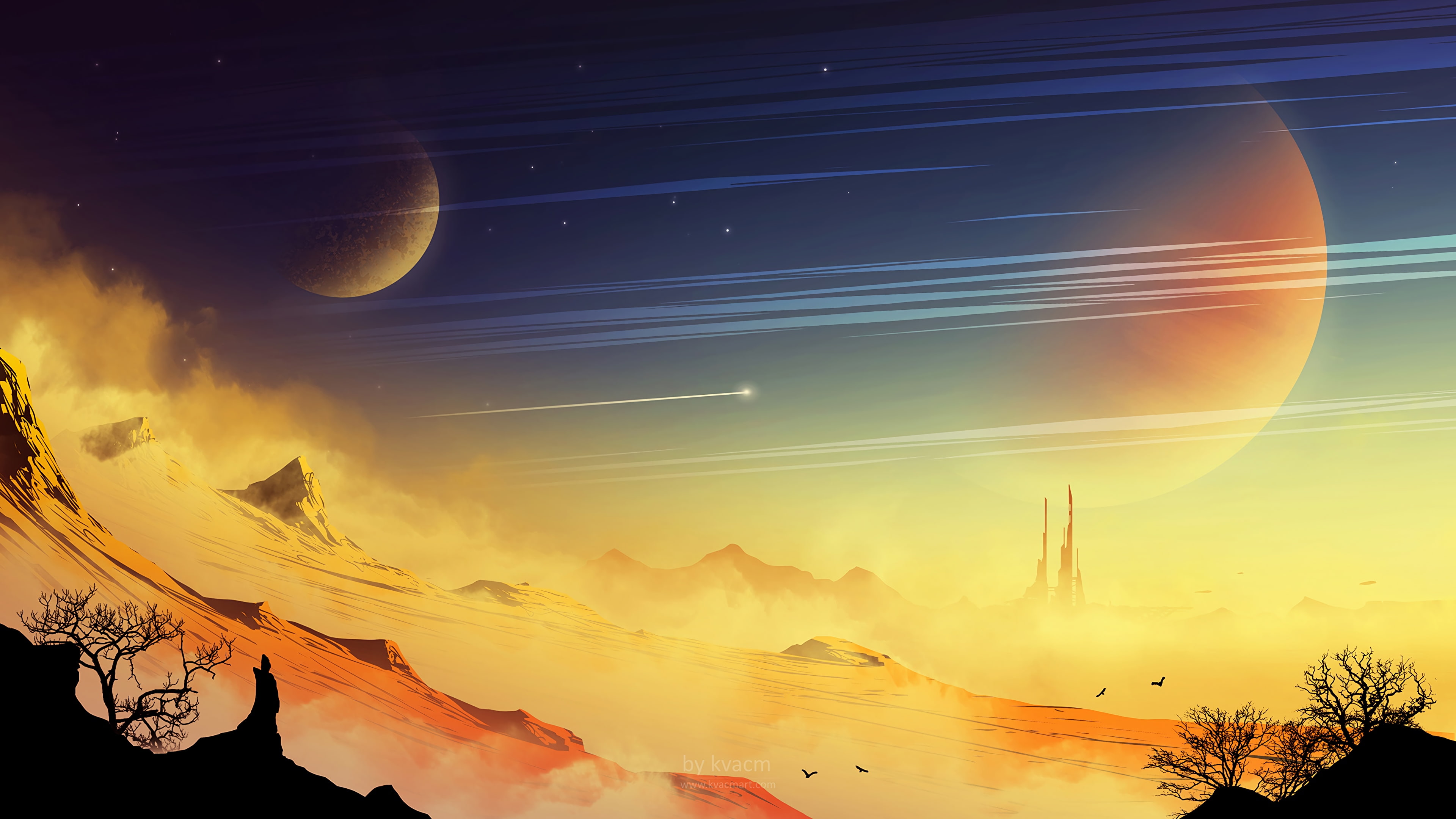 space, dust, planet, landscape, rocks, stars, 4K, extraterrestrial, HD Wallpaper