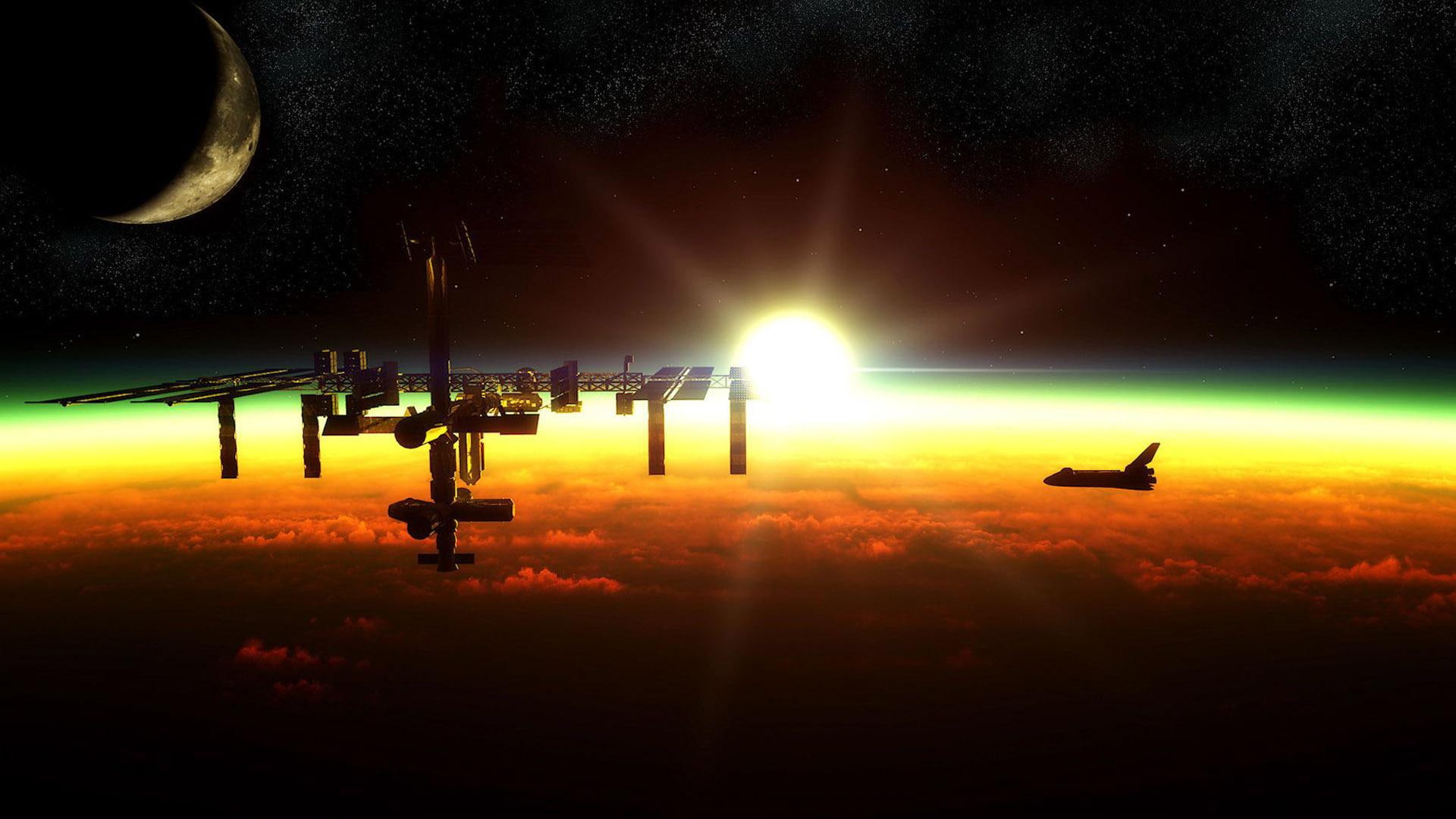 space, moon, spaceship, planet, station, satellite, star, approaching, 1080P, gray, 1920x1080, HD Wallpaper
