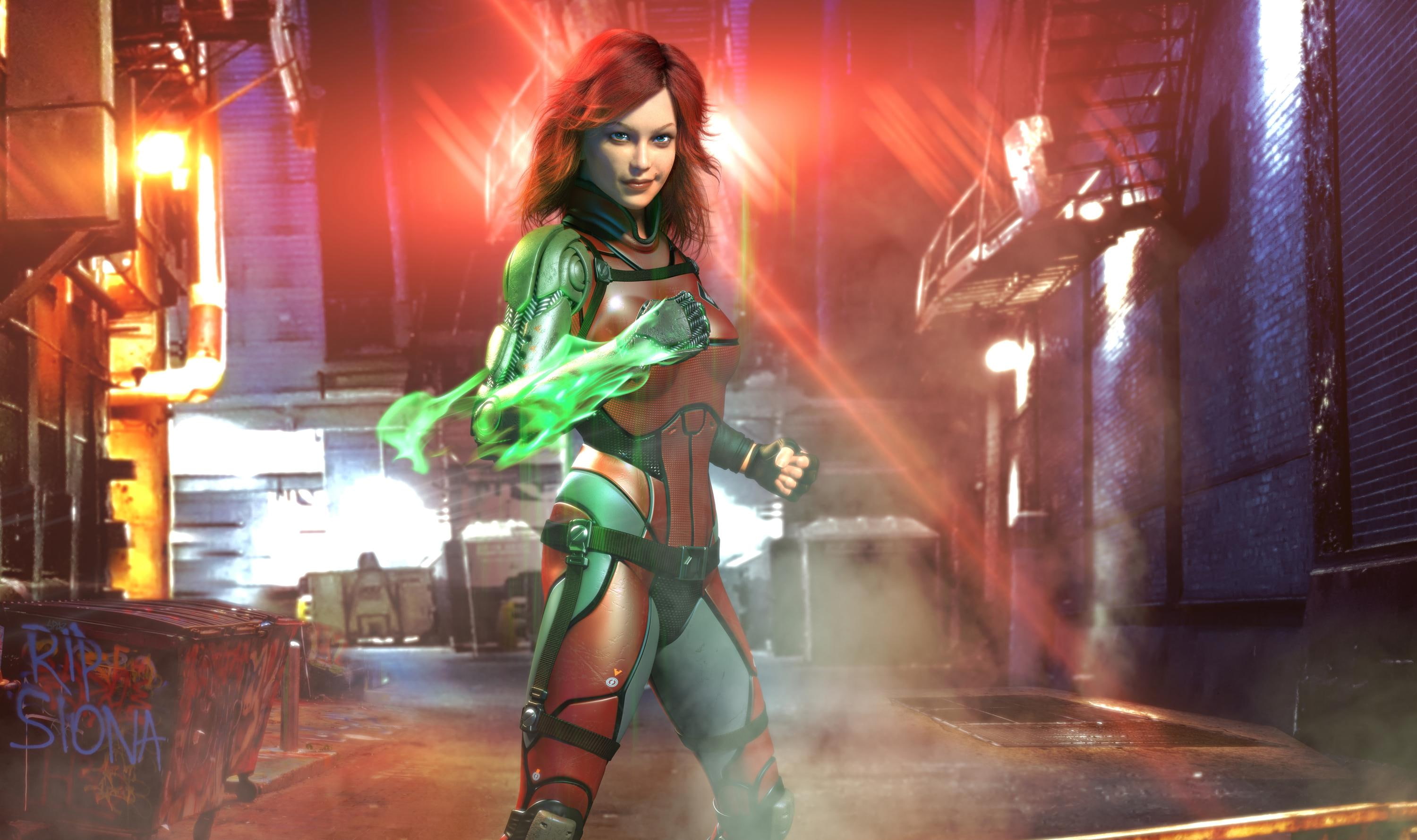3d fantasy, technics, redhead, girl, graphics, 2K, fantasy, redhead girl, ruby, d, amd, 3d graphics, computers, HD Wallpaper