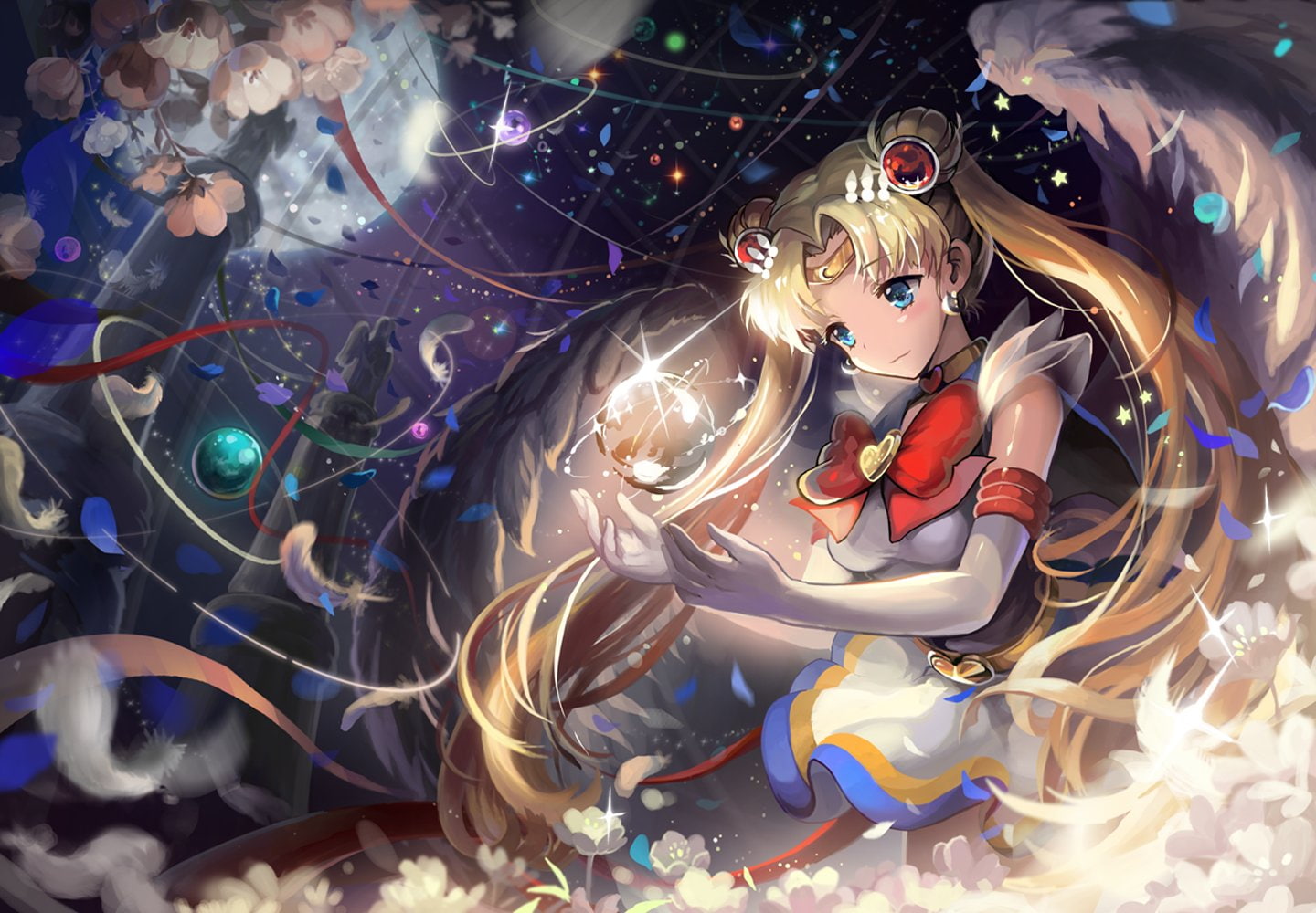 long, choker, girl, tails, blue, anime, sailor, 720P, moon, shoujo, twin, gloves, mahou, eyes, odango, hair, original, HD Wallpaper