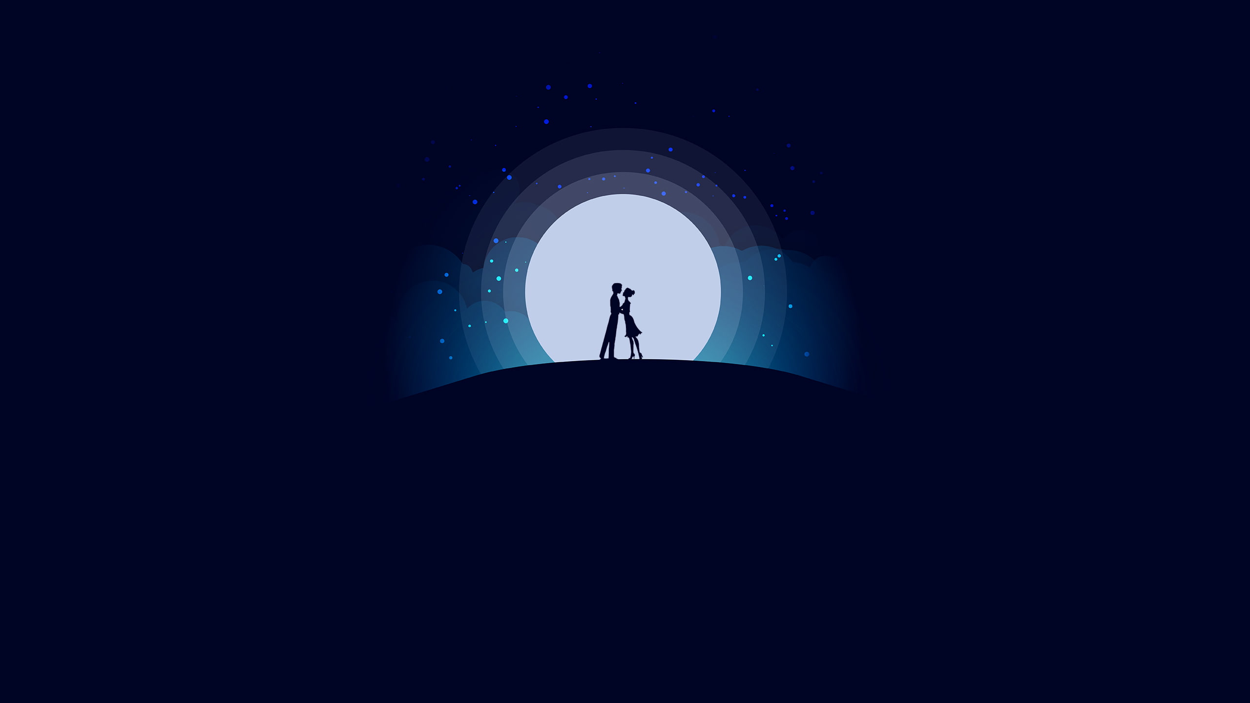 2K, Full moon, Couple, Lovers, Romantic, Night, HD Wallpaper