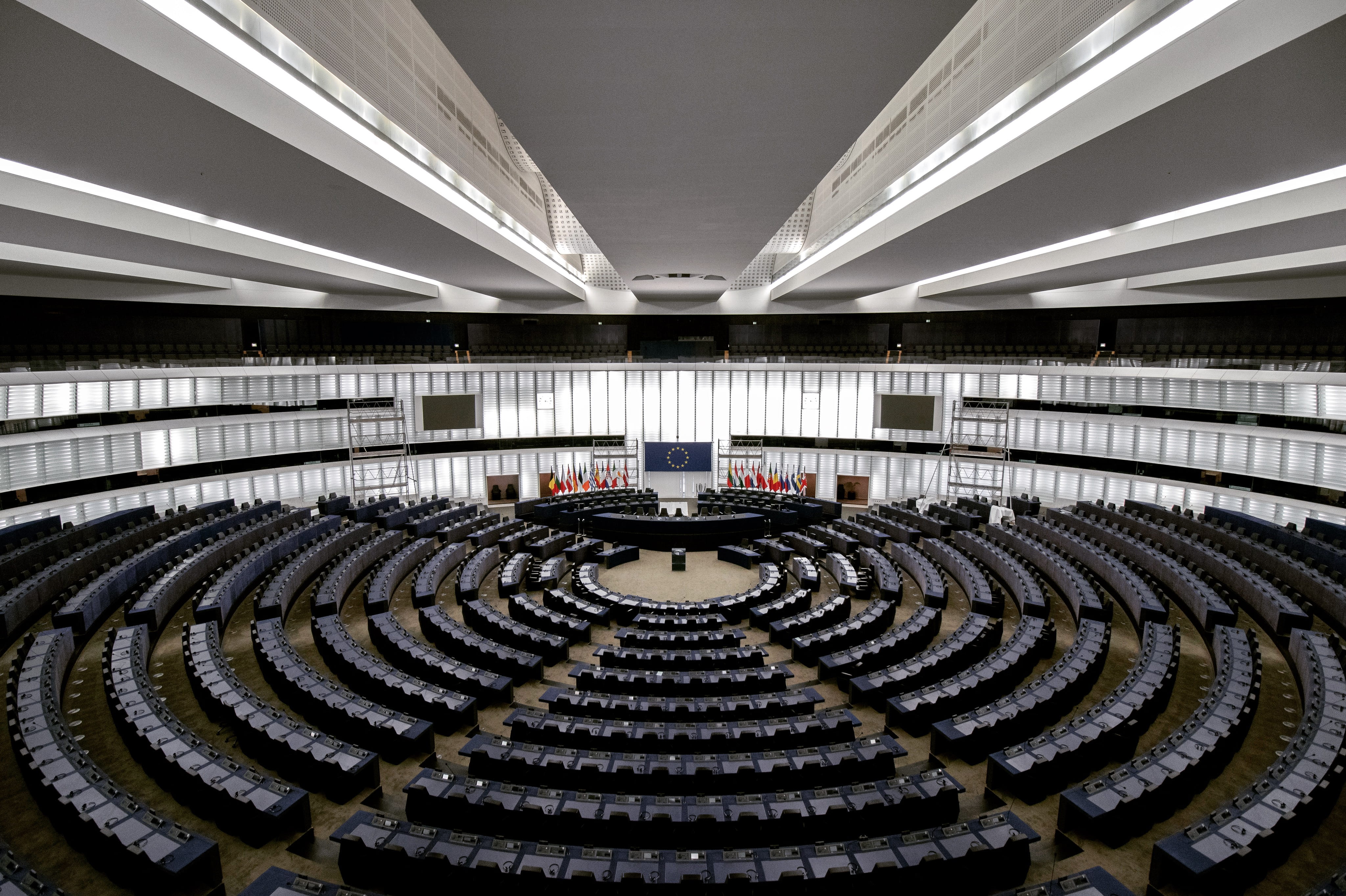 arts culture and entertainment, in a row, auditorium, illuminated, built structure, united nations, 4K, circle, architecture, room, interior, european union, HD Wallpaper