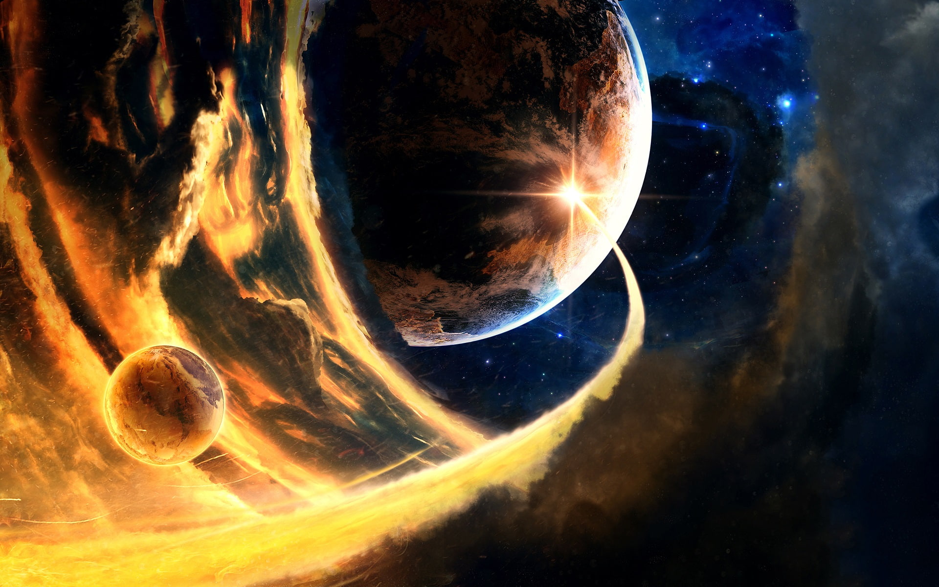 1080P, Flame, Space, Planets, HD Wallpaper